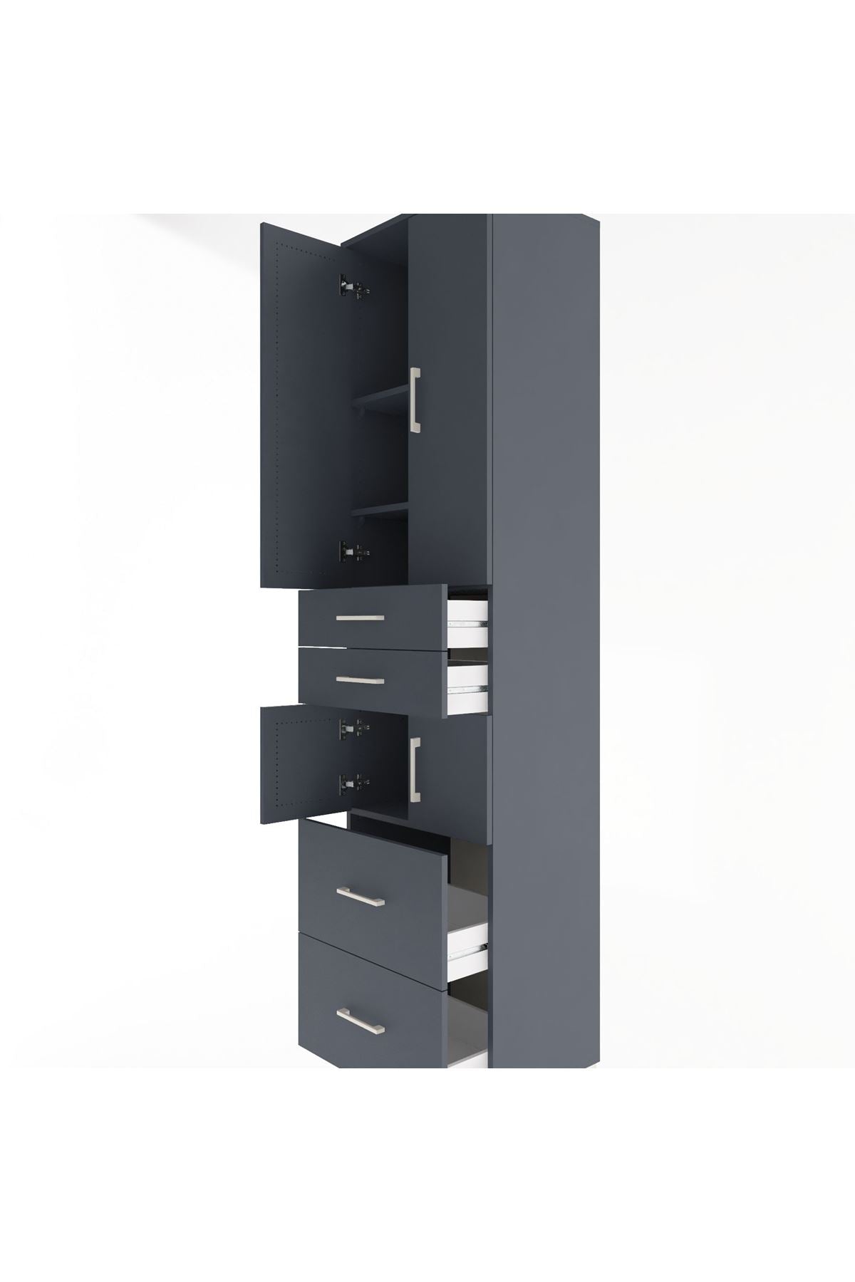 Hyperion Dolap 4 Raflı 4 Çekmeceli 4 Kapaklı 60x44x243 Antrasit-Antrasit