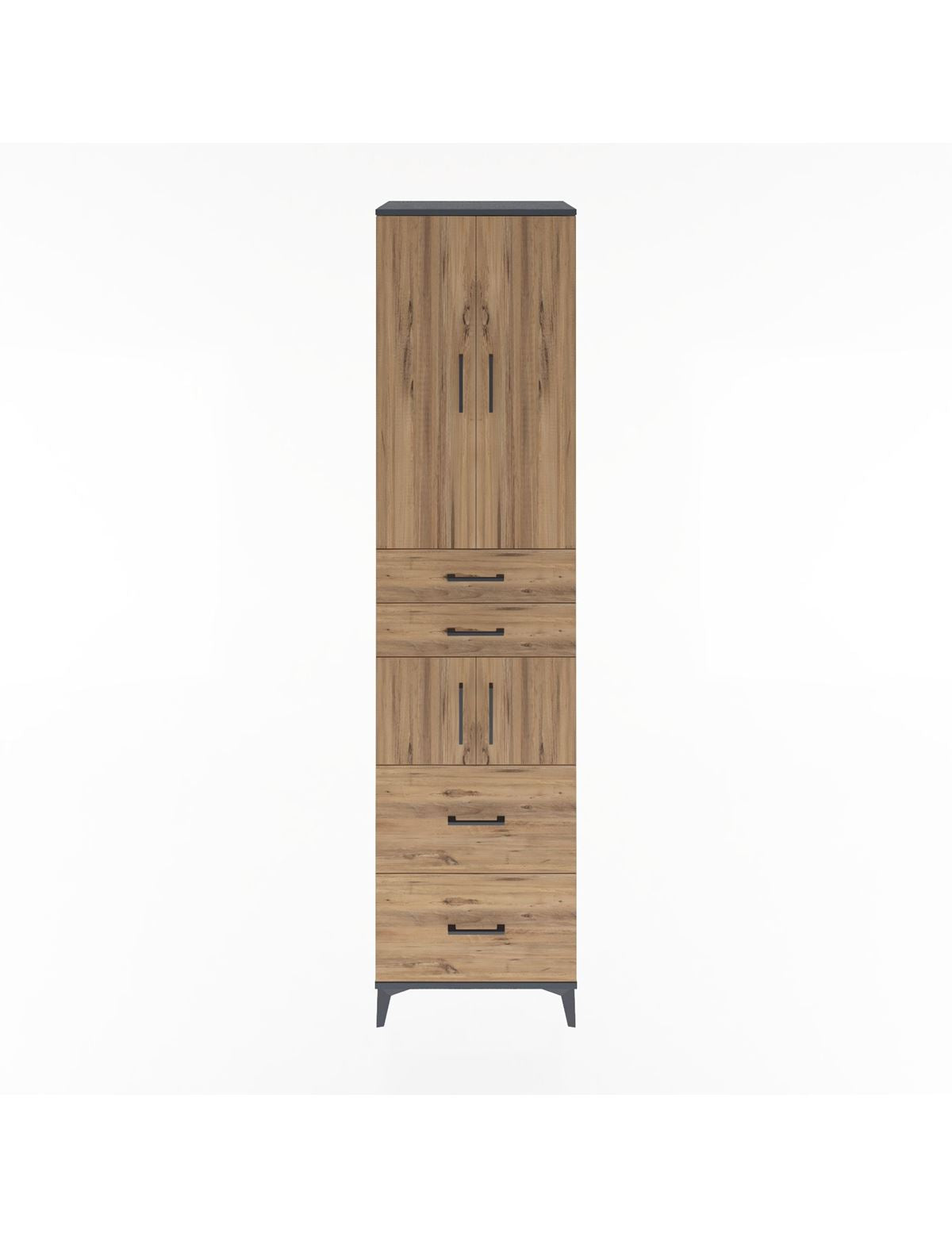 Hyperion Dolap 4 Raflı 4 Çekmeceli 4 Kapaklı 60x44x243 Antrasit-Çam