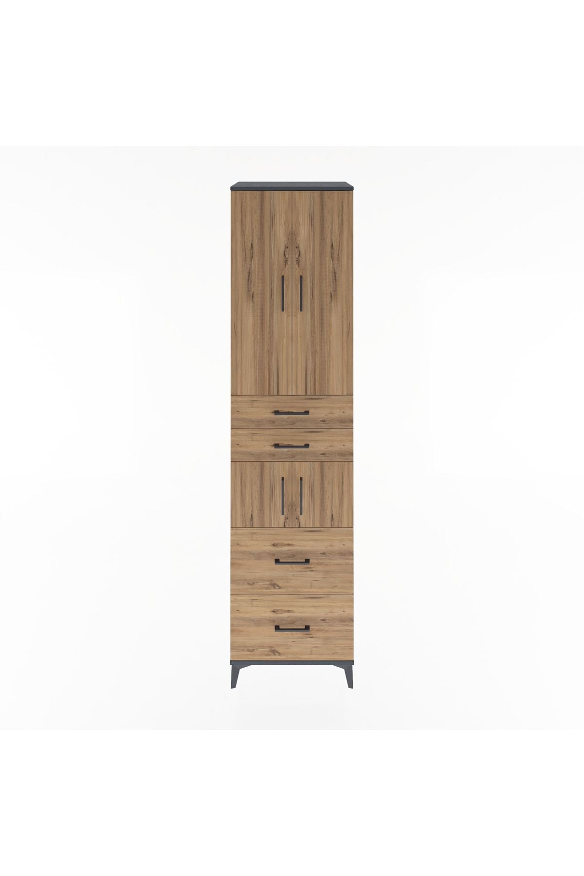 Hyperion Dolap 4 Raflı 4 Çekmeceli 4 Kapaklı 60x44x243 Antrasit-Çam