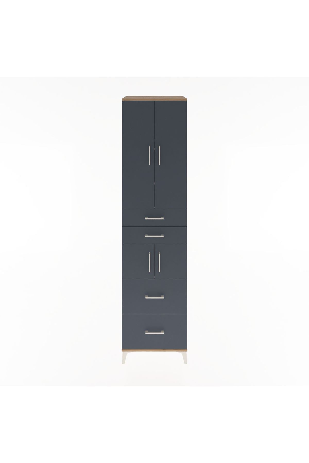 Hyperion Dolap 4 Raflı 4 Çekmeceli 4 Kapaklı 60x44x243 Çam-Antrasit