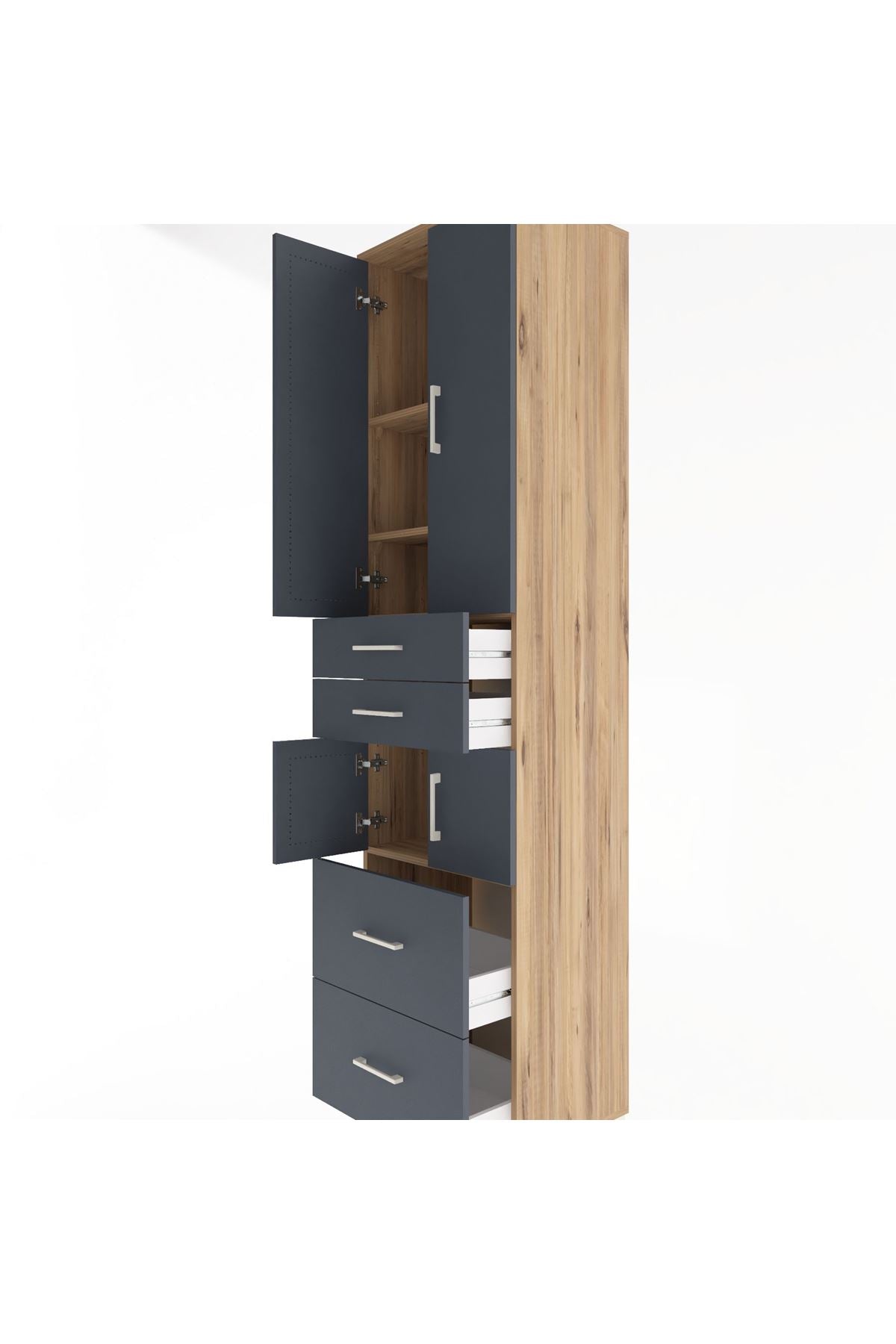 Hyperion Dolap 4 Raflı 4 Çekmeceli 4 Kapaklı 60x44x243 Çam-Antrasit