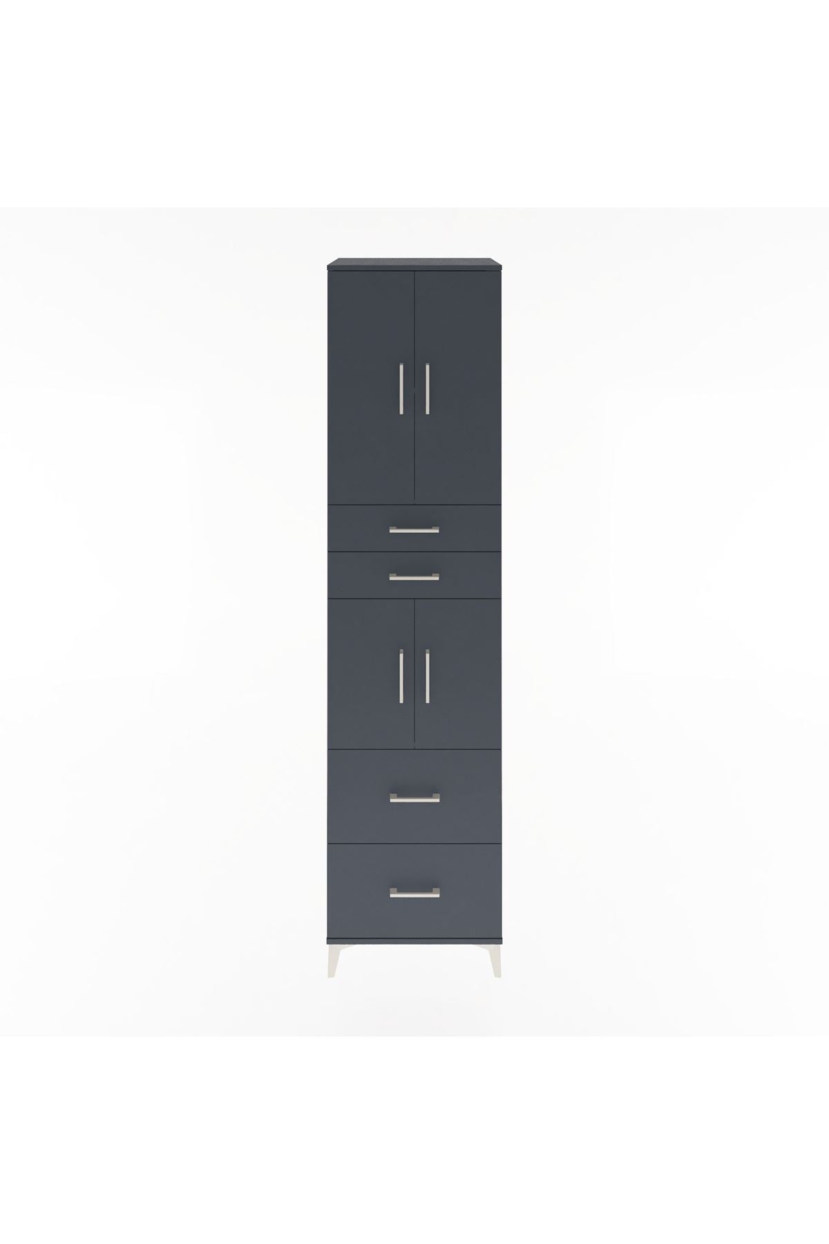 Hyperion Dolap 3 Raflı 4 Çekmeceli 4 Kapaklı 60x44x243 Antrasit-Antrasit