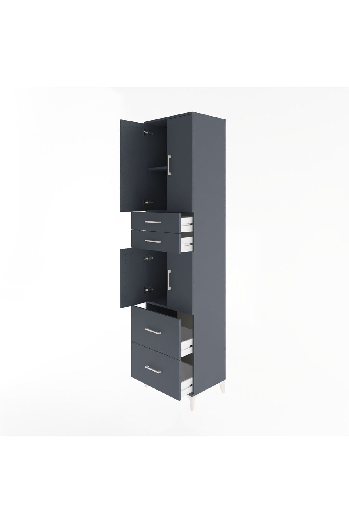 Hyperion Dolap 3 Raflı 4 Çekmeceli 4 Kapaklı 60x44x243 Antrasit-Antrasit