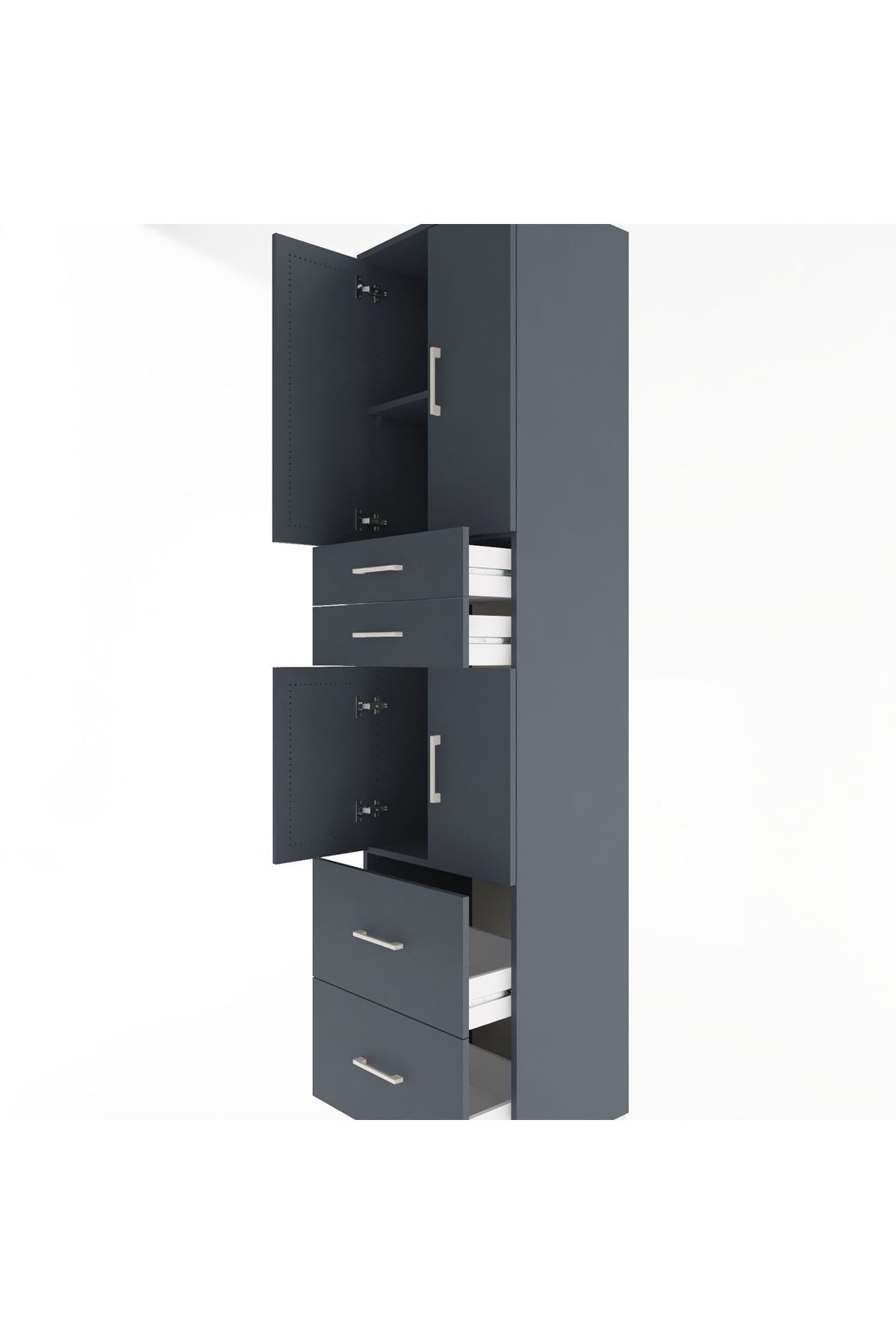 Hyperion Dolap 3 Raflı 4 Çekmeceli 4 Kapaklı 60x44x243 Antrasit-Antrasit