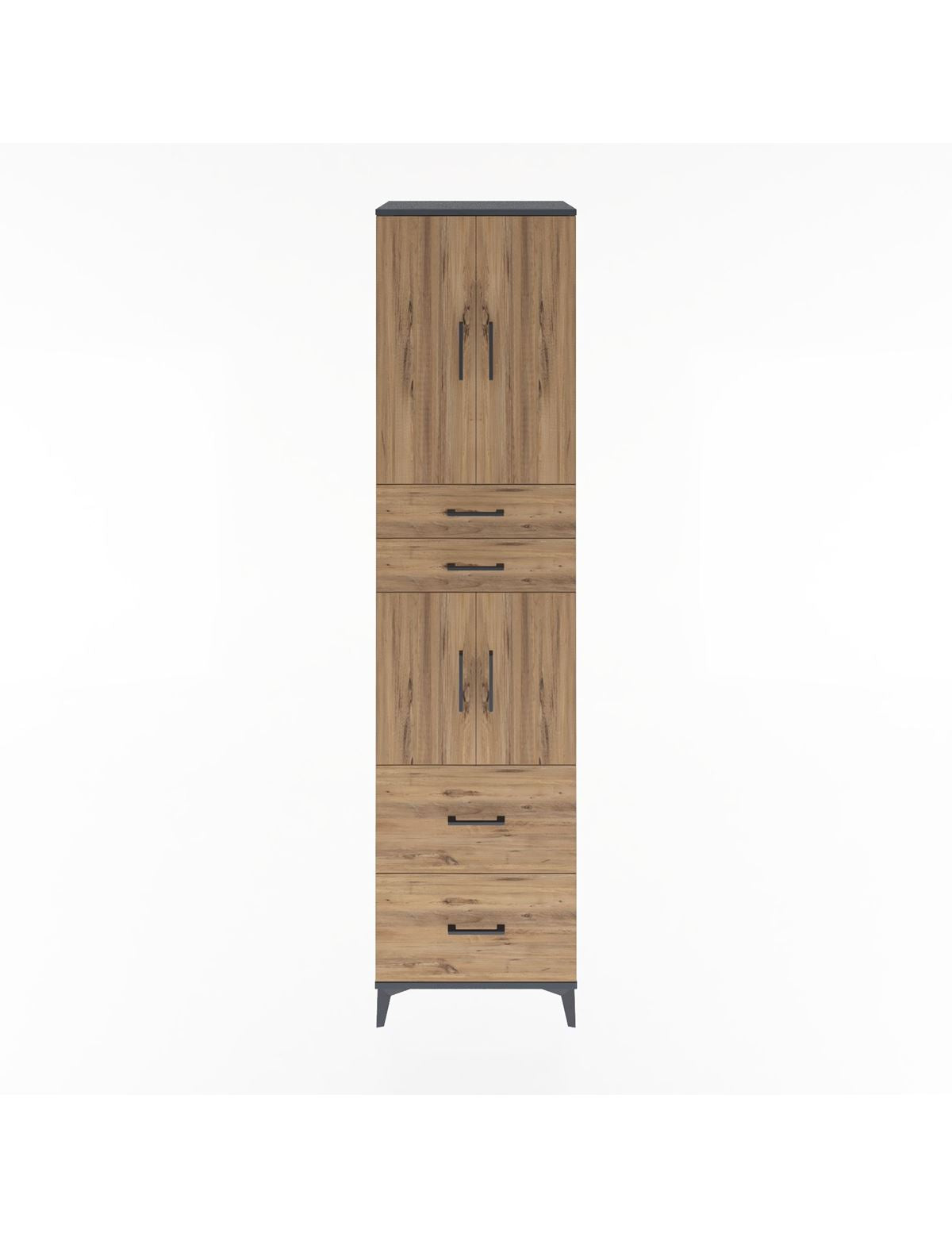 Hyperion Dolap 3 Raflı 4 Çekmeceli 4 Kapaklı 60x44x243 Antrasit-Çam