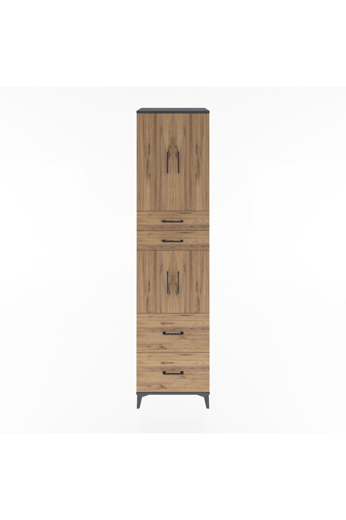 Hyperion Dolap 3 Raflı 4 Çekmeceli 4 Kapaklı 60x44x243 Antrasit-Çam