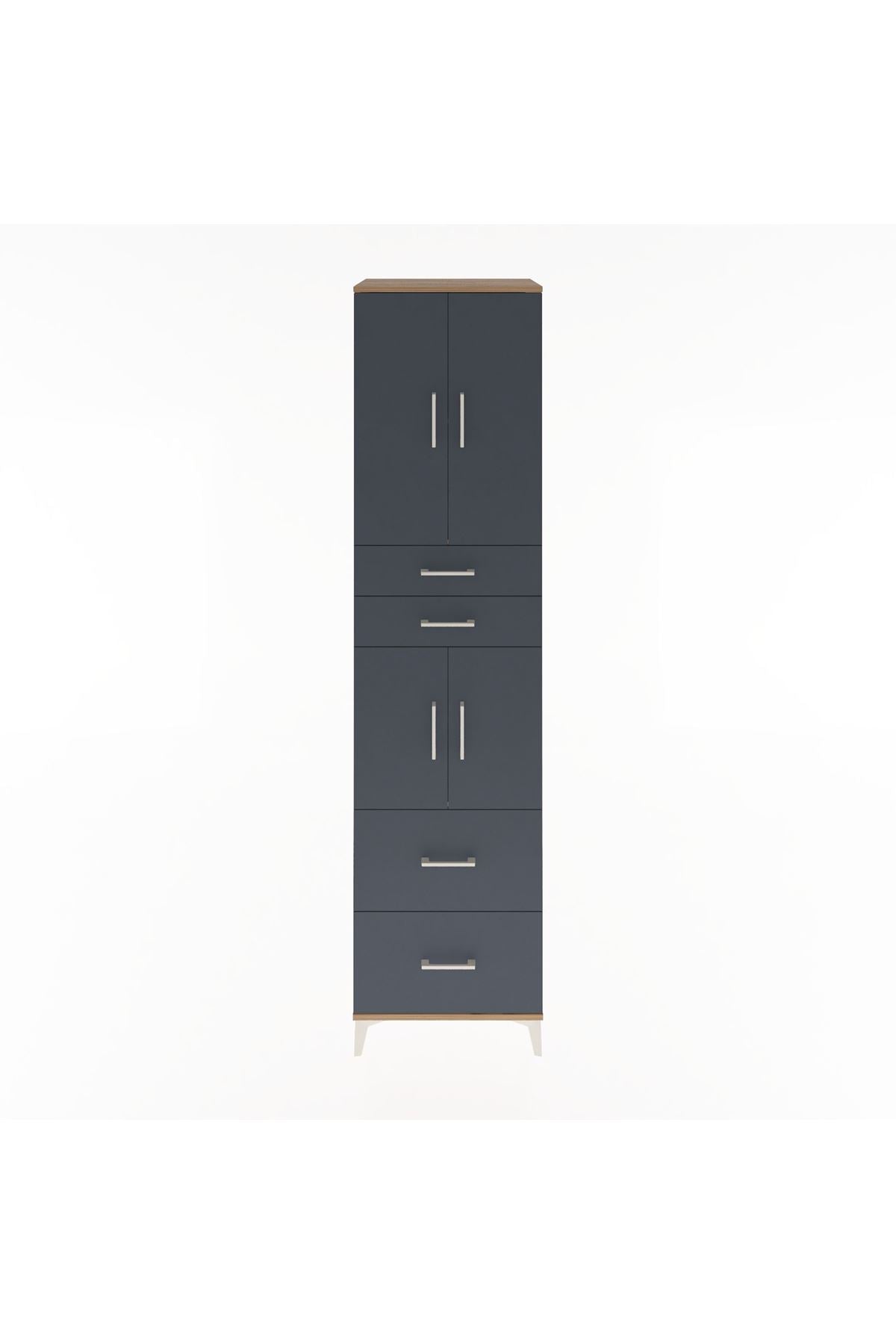 Hyperion Dolap 3 Raflı 4 Çekmeceli 4 Kapaklı 60x44x243 Çam-Antrasit