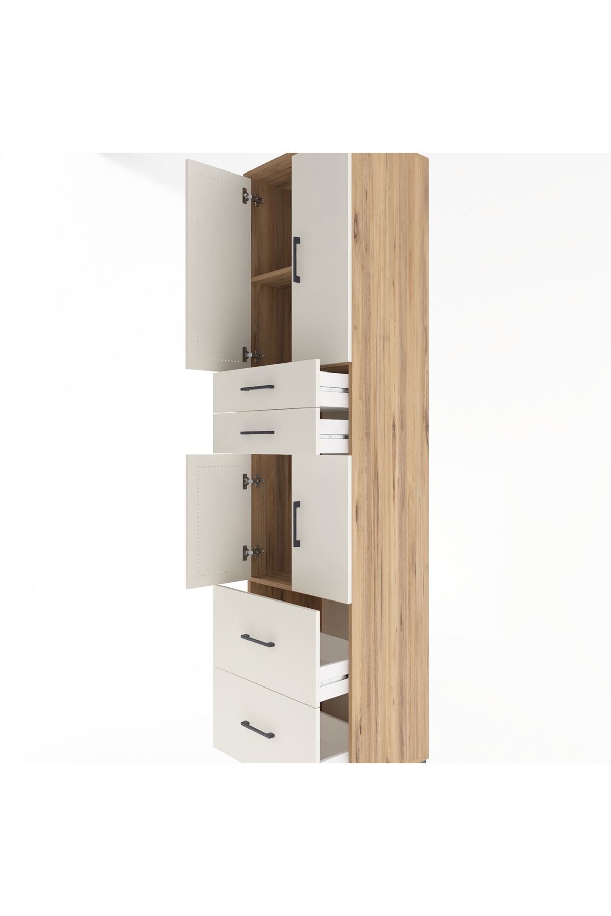 Hyperion Dolap 3 Raflı 4 Çekmeceli 4 Kapaklı 60x44x243 Çam-Aytaşı