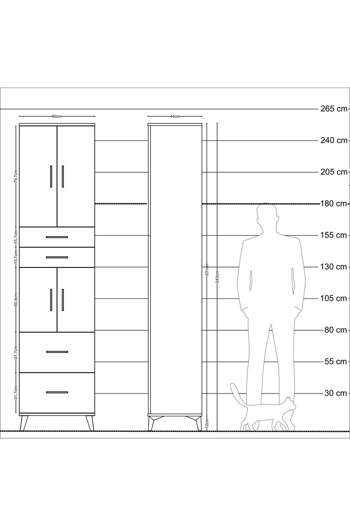 Hyperion Dolap 3 Raflı 4 Çekmeceli 4 Kapaklı 60x44x243 Çam-Aytaşı