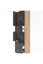 Hyperion Dolap 3 Raflı 4 Çekmeceli 4 Kapaklı 60x44x243 Çam-Antrasit