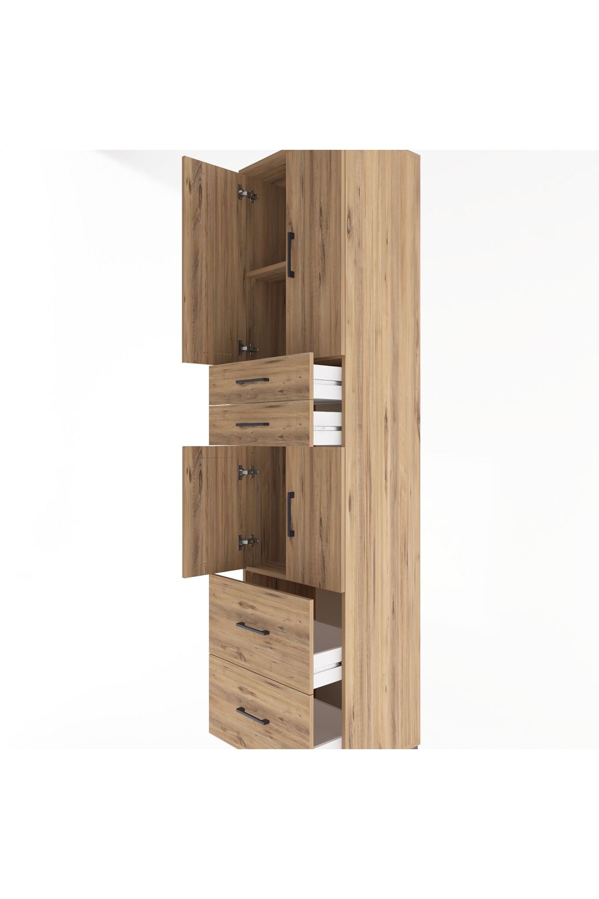 Hyperion Dolap 3 Raflı 4 Çekmeceli 4 Kapaklı 60x44x243 Çam-Çam