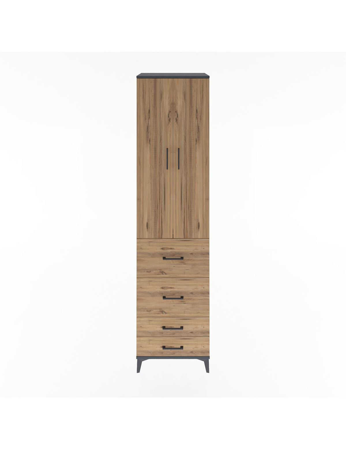 Hyperion Dolap 4 Raflı 4 Çekmeceli 2 Kapaklı 60x44x243 Antrasit-Çam