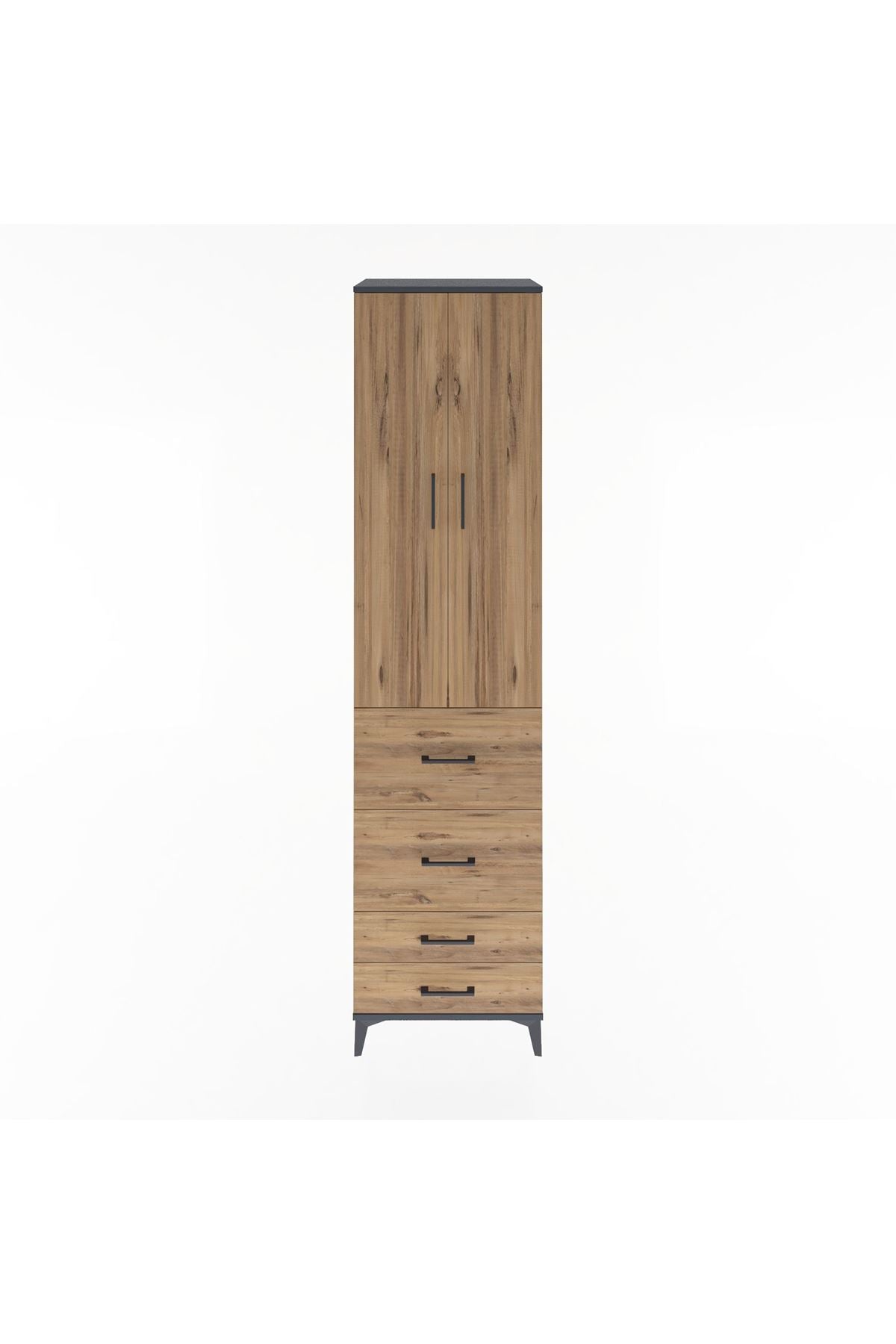 Hyperion Dolap 4 Raflı 4 Çekmeceli 2 Kapaklı 60x44x243 Antrasit-Çam