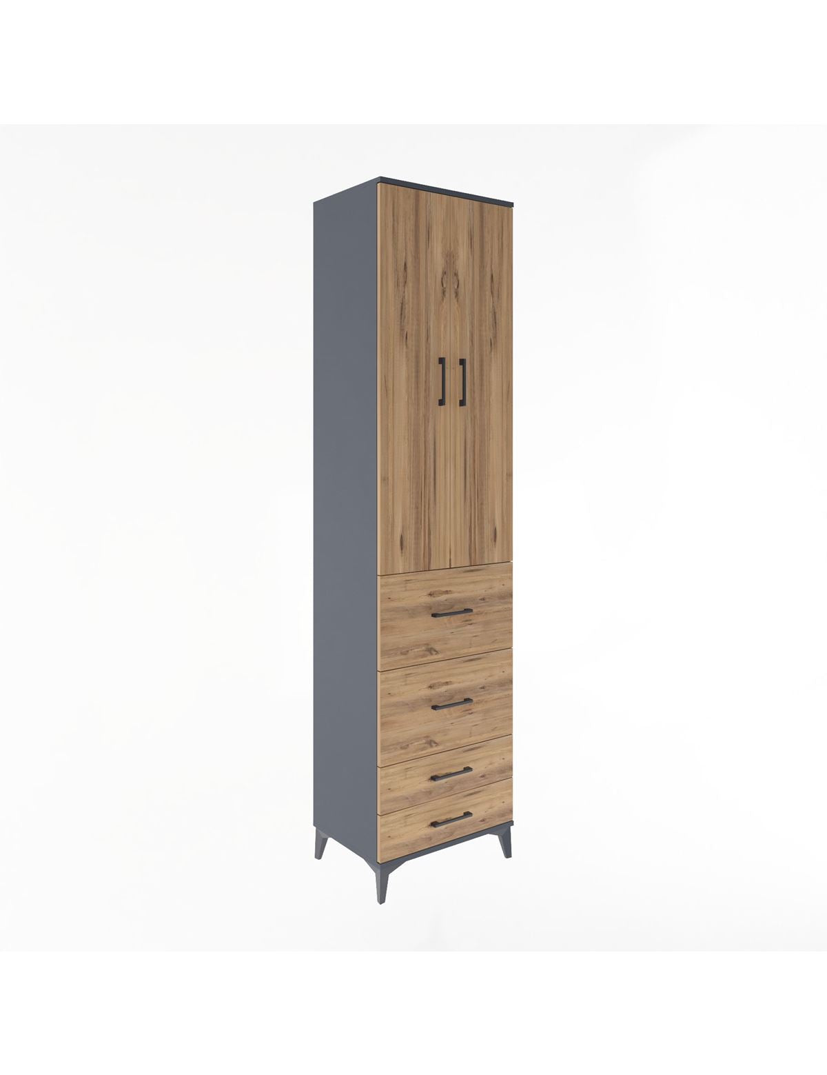 Hyperion Dolap 4 Raflı 4 Çekmeceli 2 Kapaklı 60x44x243 Antrasit-Çam