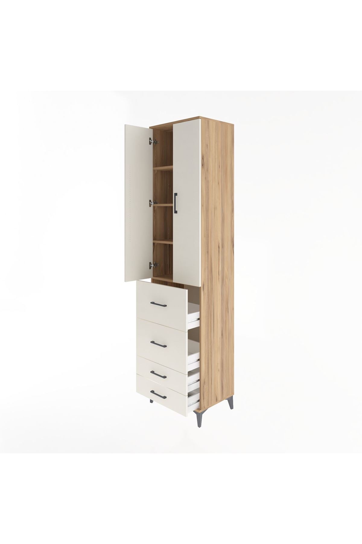 Hyperion Dolap 4 Raflı 4 Çekmeceli 2 Kapaklı 60x44x243 Çam-Aytaşı