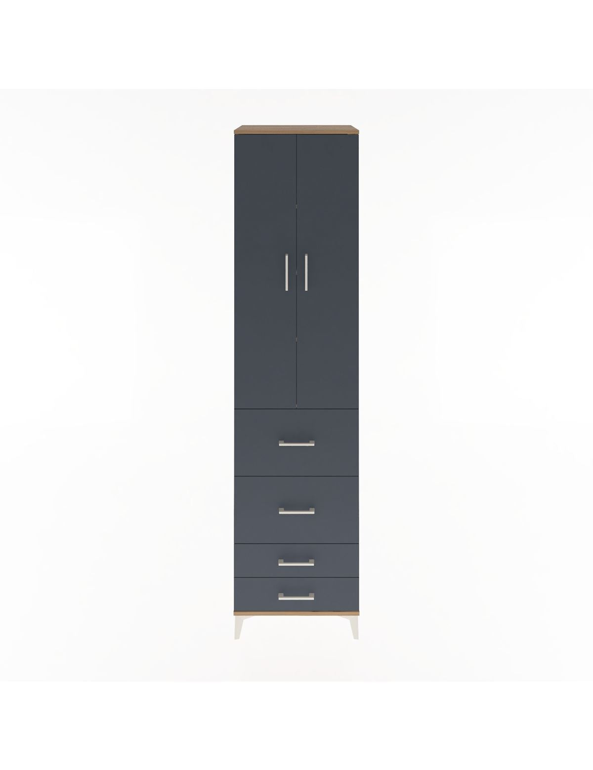 Hyperion Dolap 4 Raflı 4 Çekmeceli 2 Kapaklı 60x44x243 Çam-Antrasit