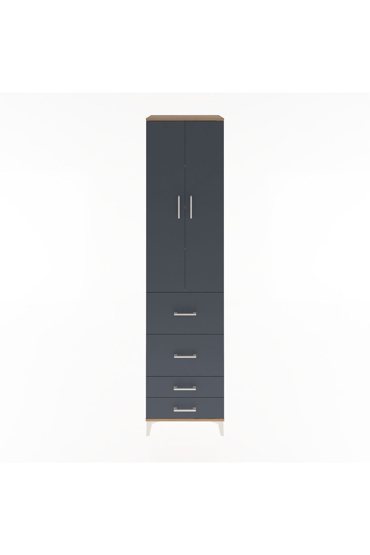 Hyperion Dolap 4 Raflı 4 Çekmeceli 2 Kapaklı 60x44x243 Çam-Antrasit