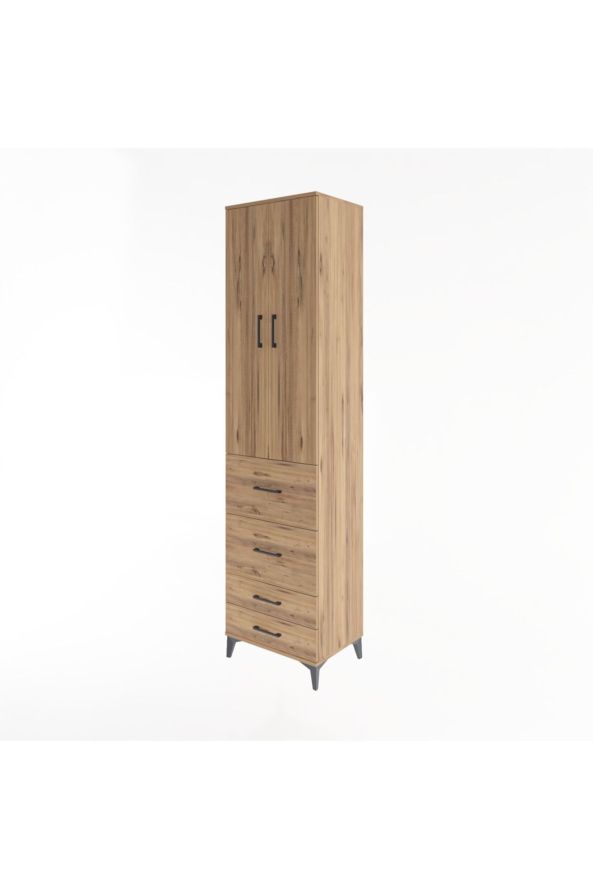 Hyperion Dolap 4 Raflı 4 Çekmeceli 2 Kapaklı 60x44x243 Çam-Çam