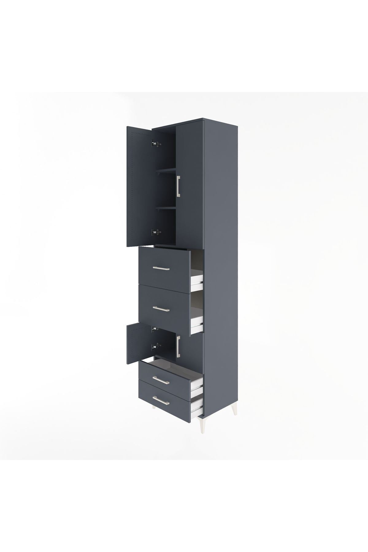 Hyperion Dolap 4 Raflı 4 Çekmeceli 4 Kapaklı 60x44x243 Antrasit-Antrasit
