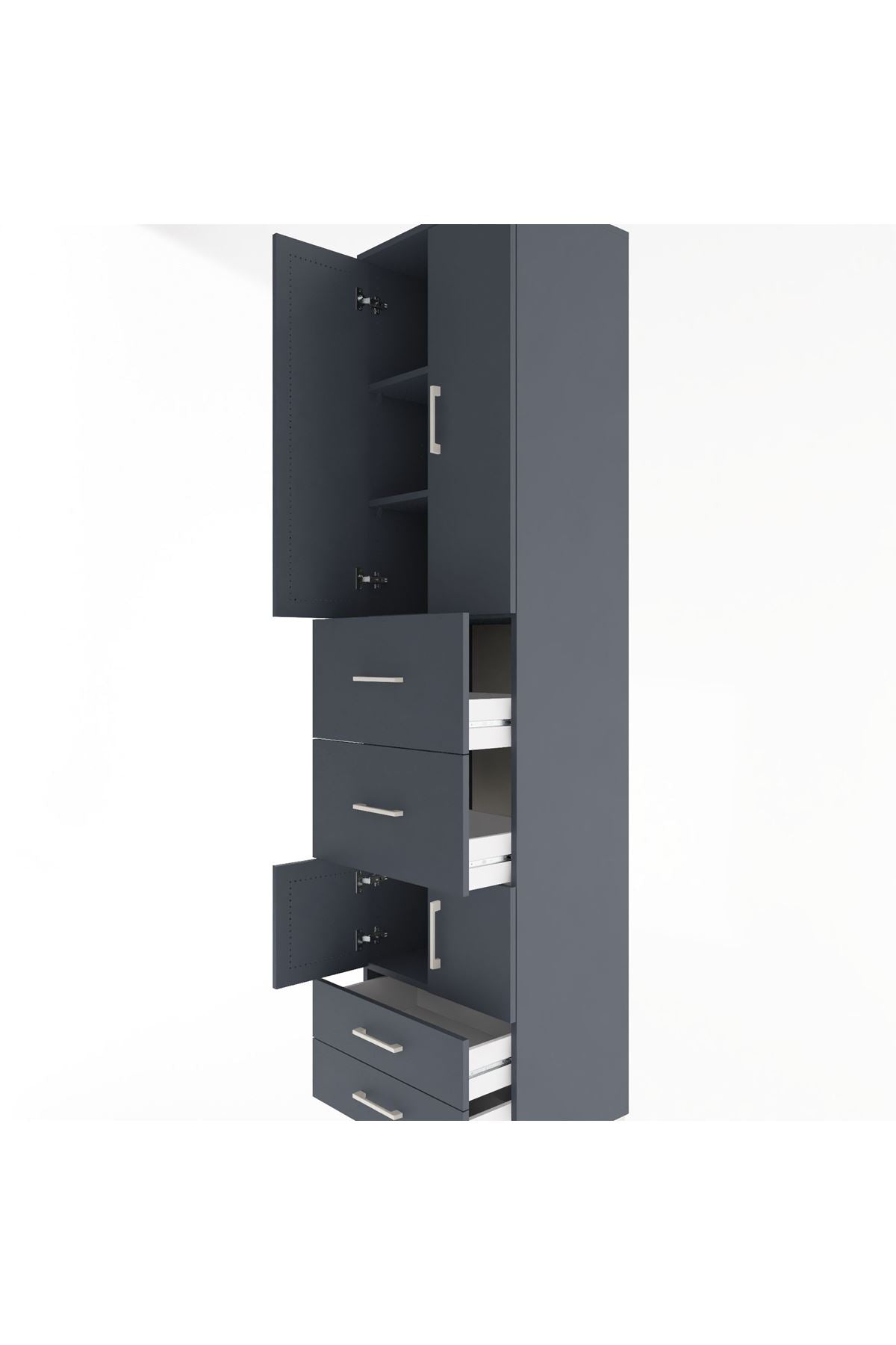 Hyperion Dolap 4 Raflı 4 Çekmeceli 4 Kapaklı 60x44x243 Antrasit-Antrasit
