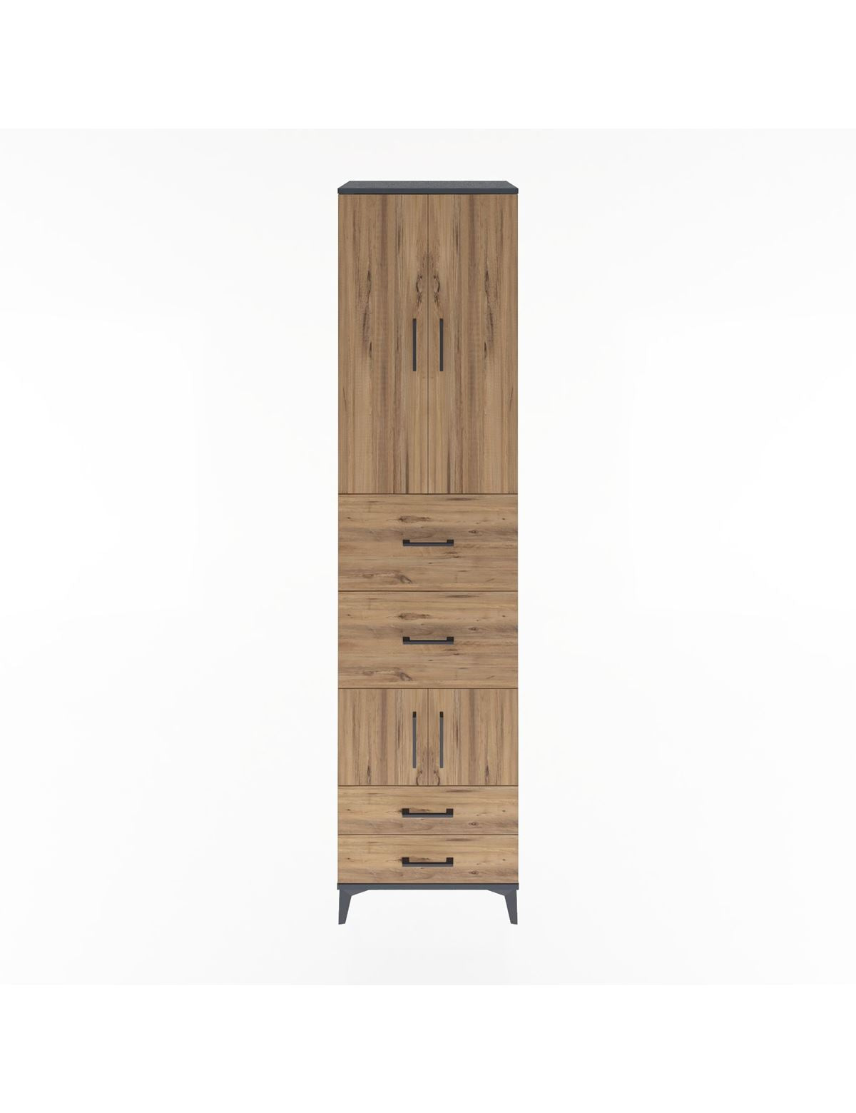 Hyperion Dolap 4 Raflı 4 Çekmeceli 4 Kapaklı 60x44x243 Antrasit-Çam