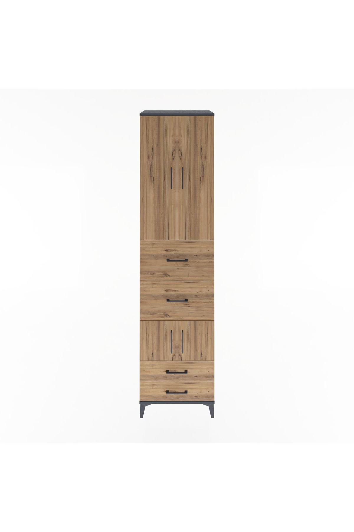 Hyperion Dolap 4 Raflı 4 Çekmeceli 4 Kapaklı 60x44x243 Antrasit-Çam