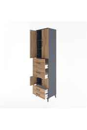 Hyperion Dolap 4 Raflı 4 Çekmeceli 4 Kapaklı 60x44x243 Antrasit-Çam