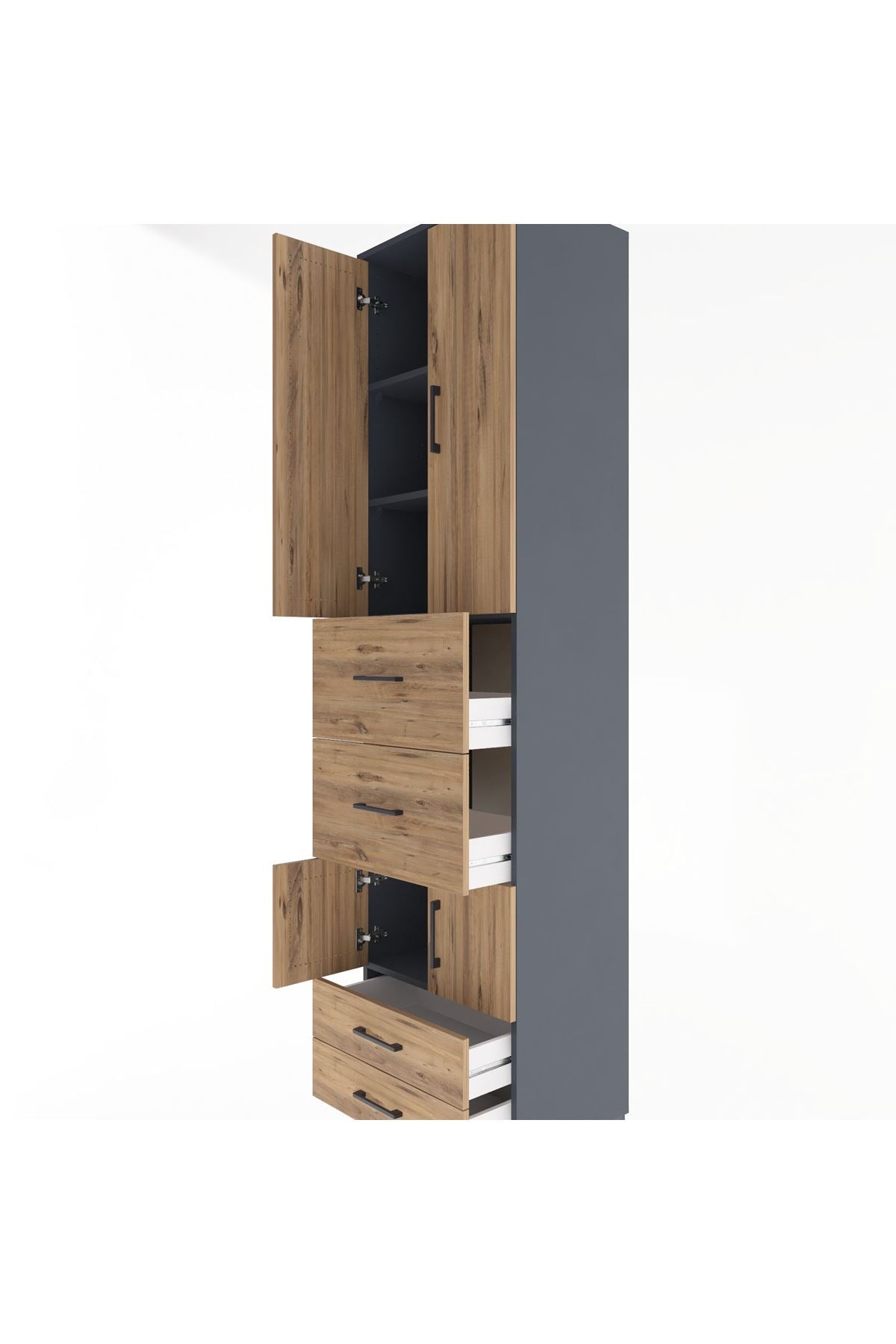 Hyperion Dolap 4 Raflı 4 Çekmeceli 4 Kapaklı 60x44x243 Antrasit-Çam