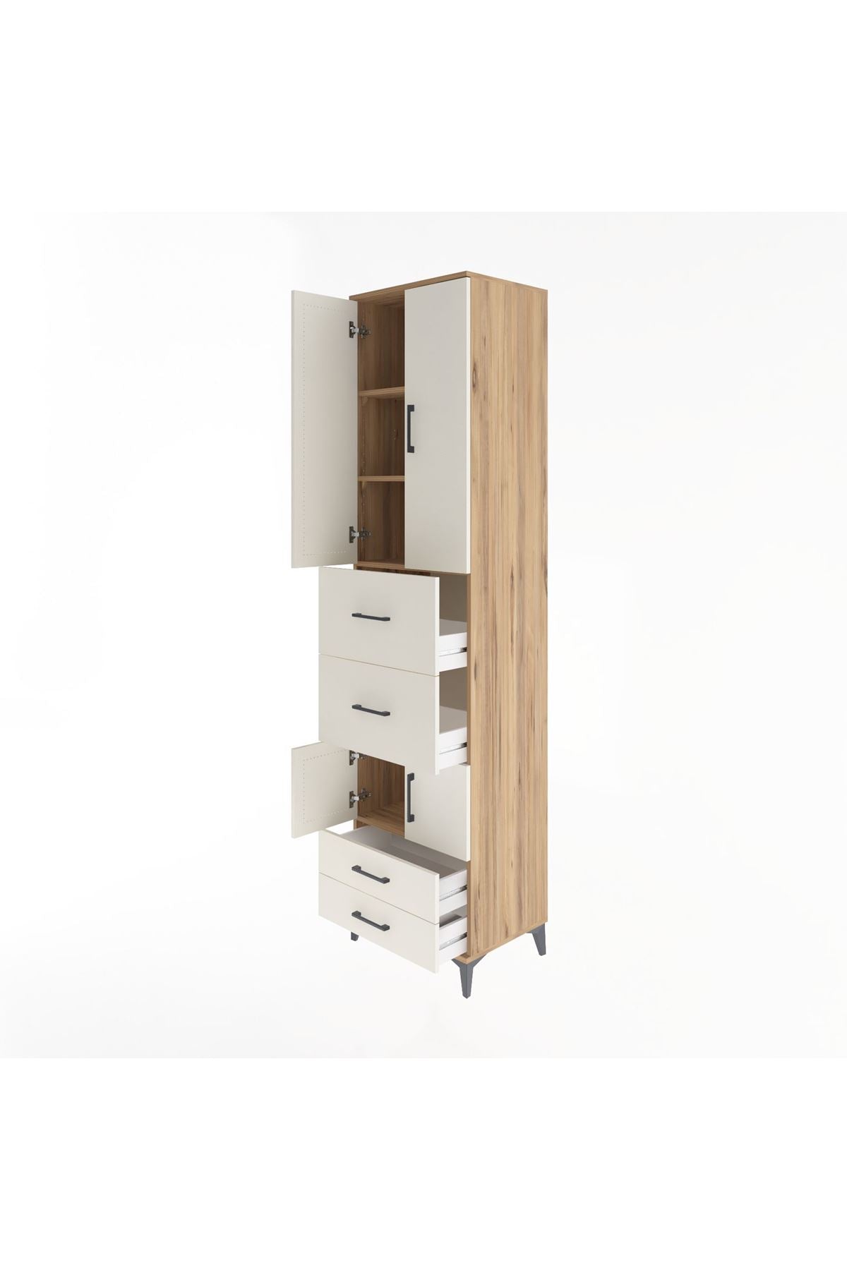 Hyperion Dolap 4 Raflı 4 Çekmeceli 4 Kapaklı 60x44x243 Çam-Aytaşı