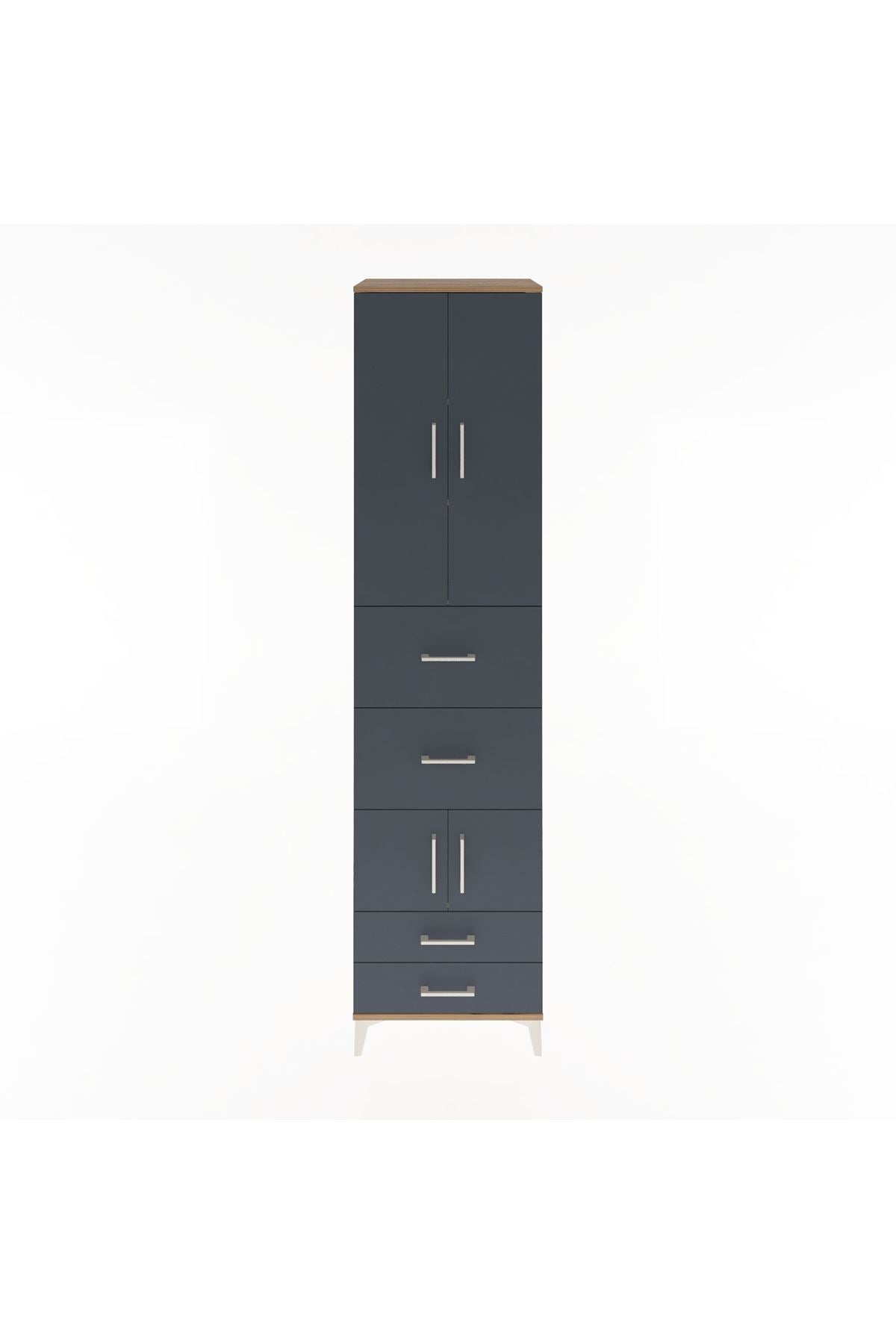 Hyperion Dolap 4 Raflı 4 Çekmeceli 4 Kapaklı 60x44x243 Çam-Antrasit