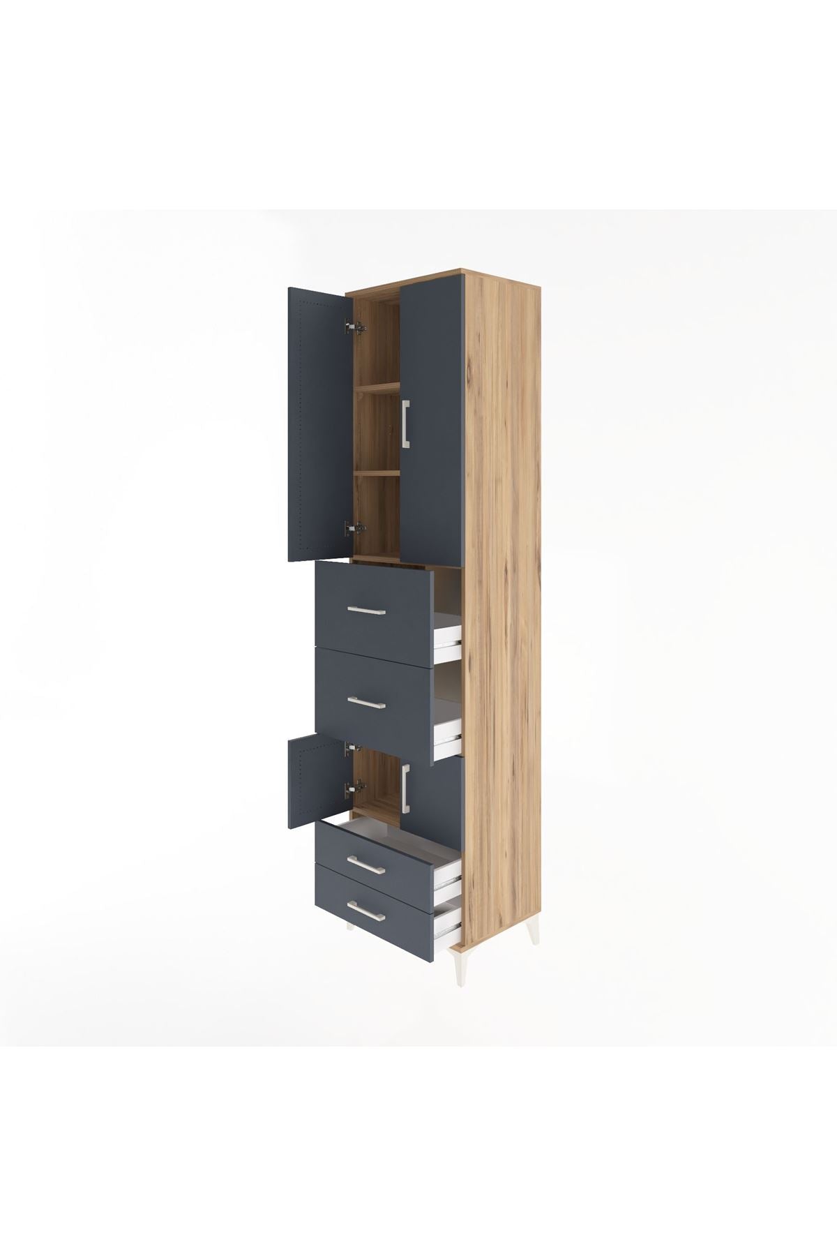 Hyperion Dolap 4 Raflı 4 Çekmeceli 4 Kapaklı 60x44x243 Çam-Antrasit