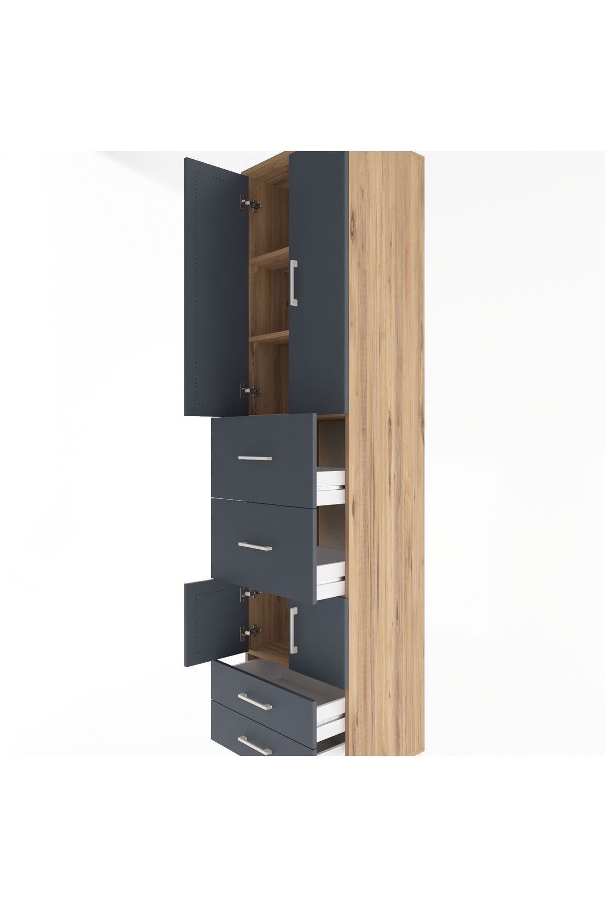 Hyperion Dolap 4 Raflı 4 Çekmeceli 4 Kapaklı 60x44x243 Çam-Antrasit