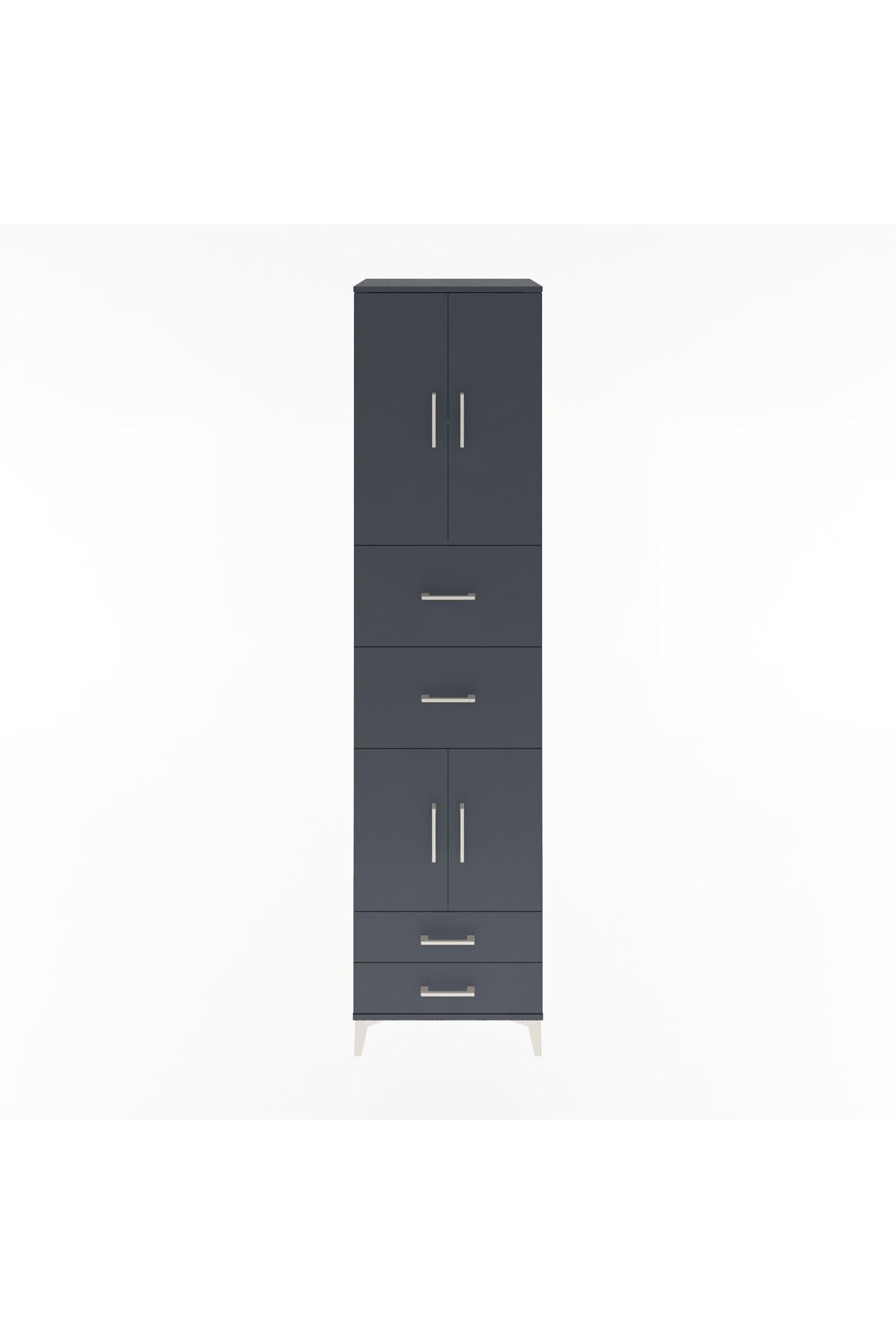 Hyperion Dolap 3 Raflı 4 Çekmeceli 4 Kapaklı 60x44x243 Antrasit-Antrasit