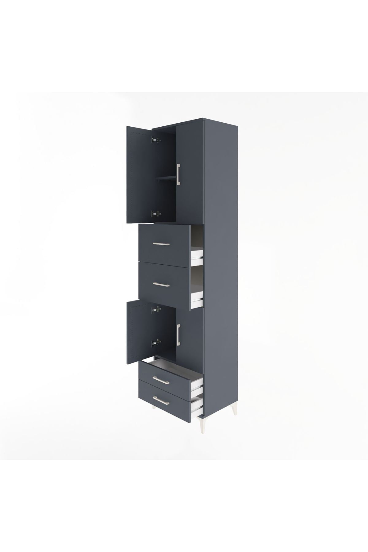 Hyperion Dolap 3 Raflı 4 Çekmeceli 4 Kapaklı 60x44x243 Antrasit-Antrasit