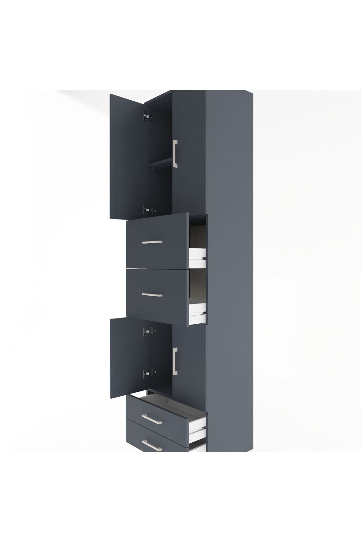 Hyperion Dolap 3 Raflı 4 Çekmeceli 4 Kapaklı 60x44x243 Antrasit-Antrasit