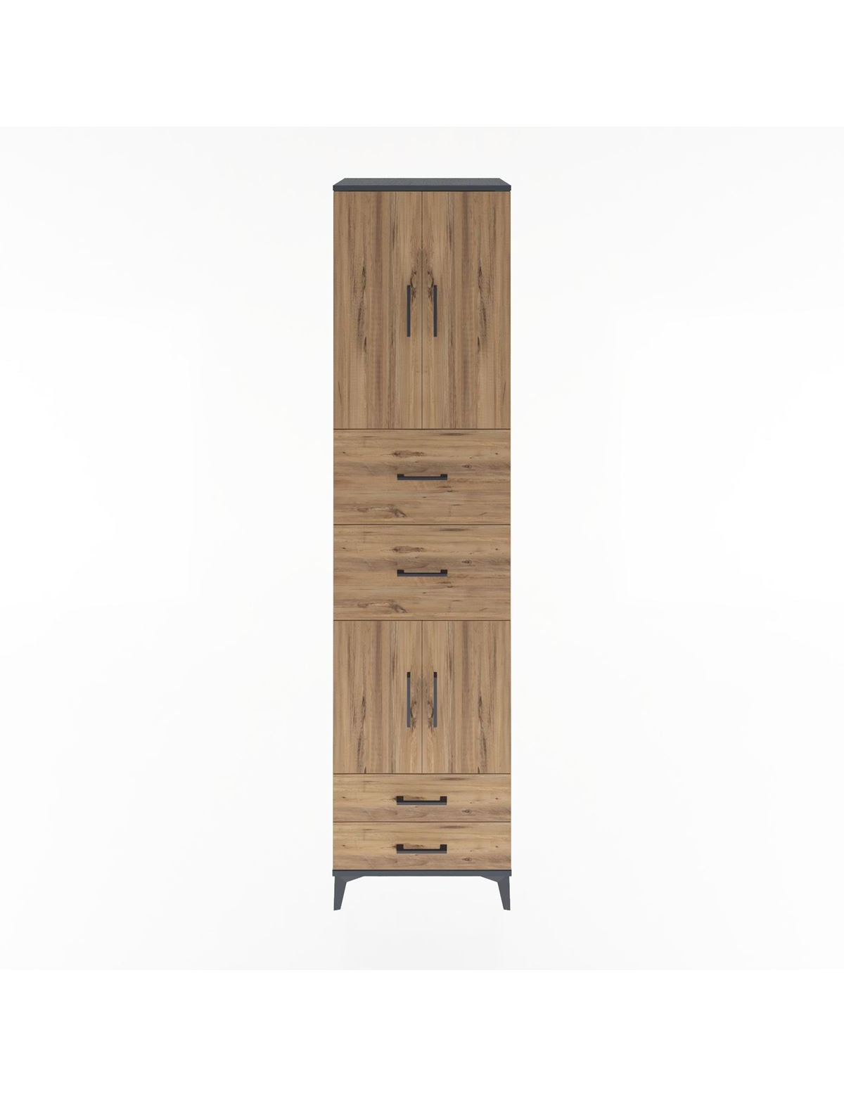 Hyperion Dolap 3 Raflı 4 Çekmeceli 4 Kapaklı 60x44x243 Antrasit-Çam