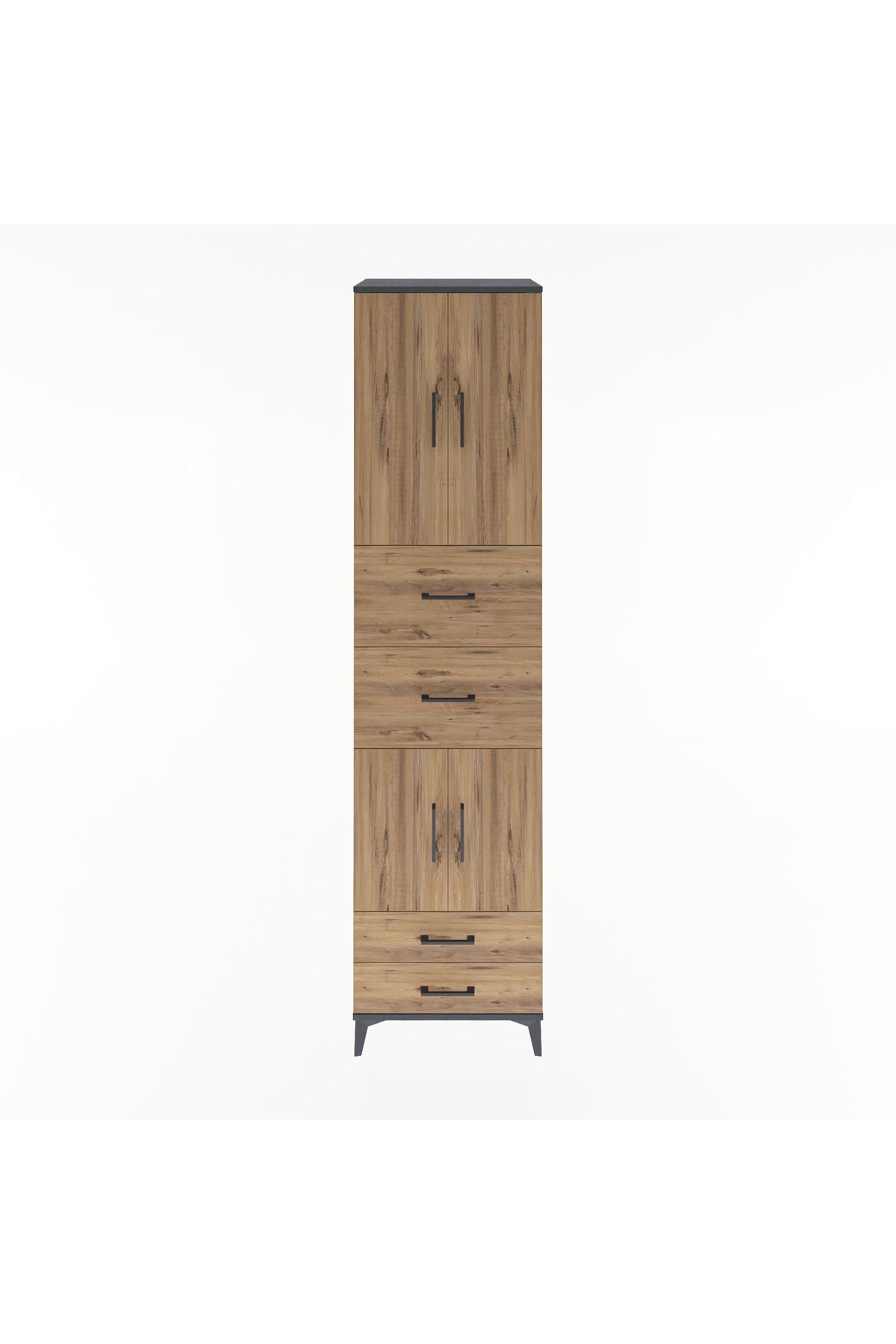 Hyperion Dolap 3 Raflı 4 Çekmeceli 4 Kapaklı 60x44x243 Antrasit-Çam