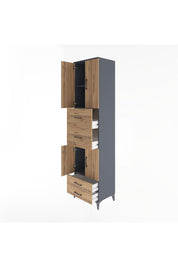 Hyperion Dolap 3 Raflı 4 Çekmeceli 4 Kapaklı 60x44x243 Antrasit-Çam