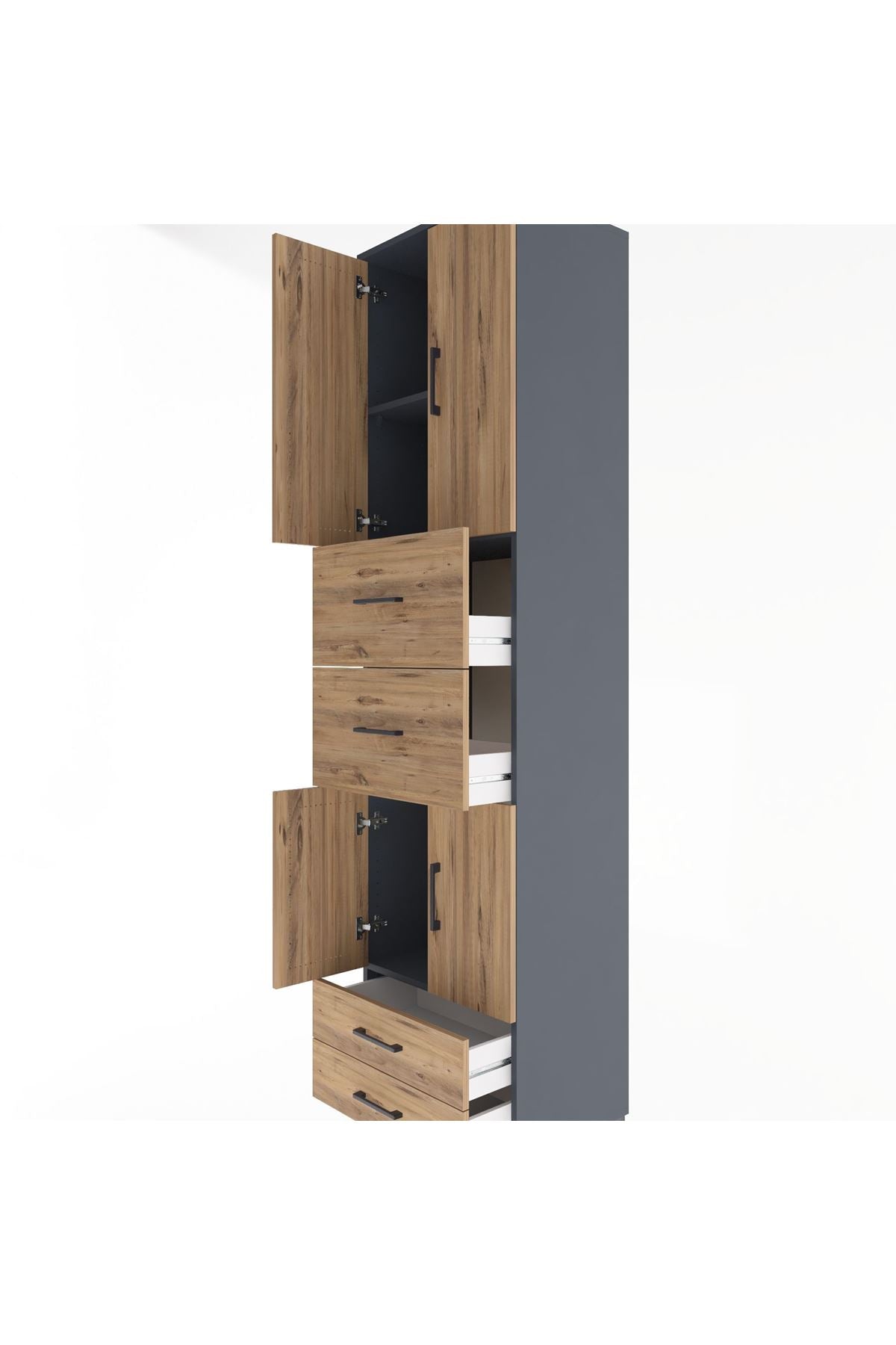 Hyperion Dolap 3 Raflı 4 Çekmeceli 4 Kapaklı 60x44x243 Antrasit-Çam