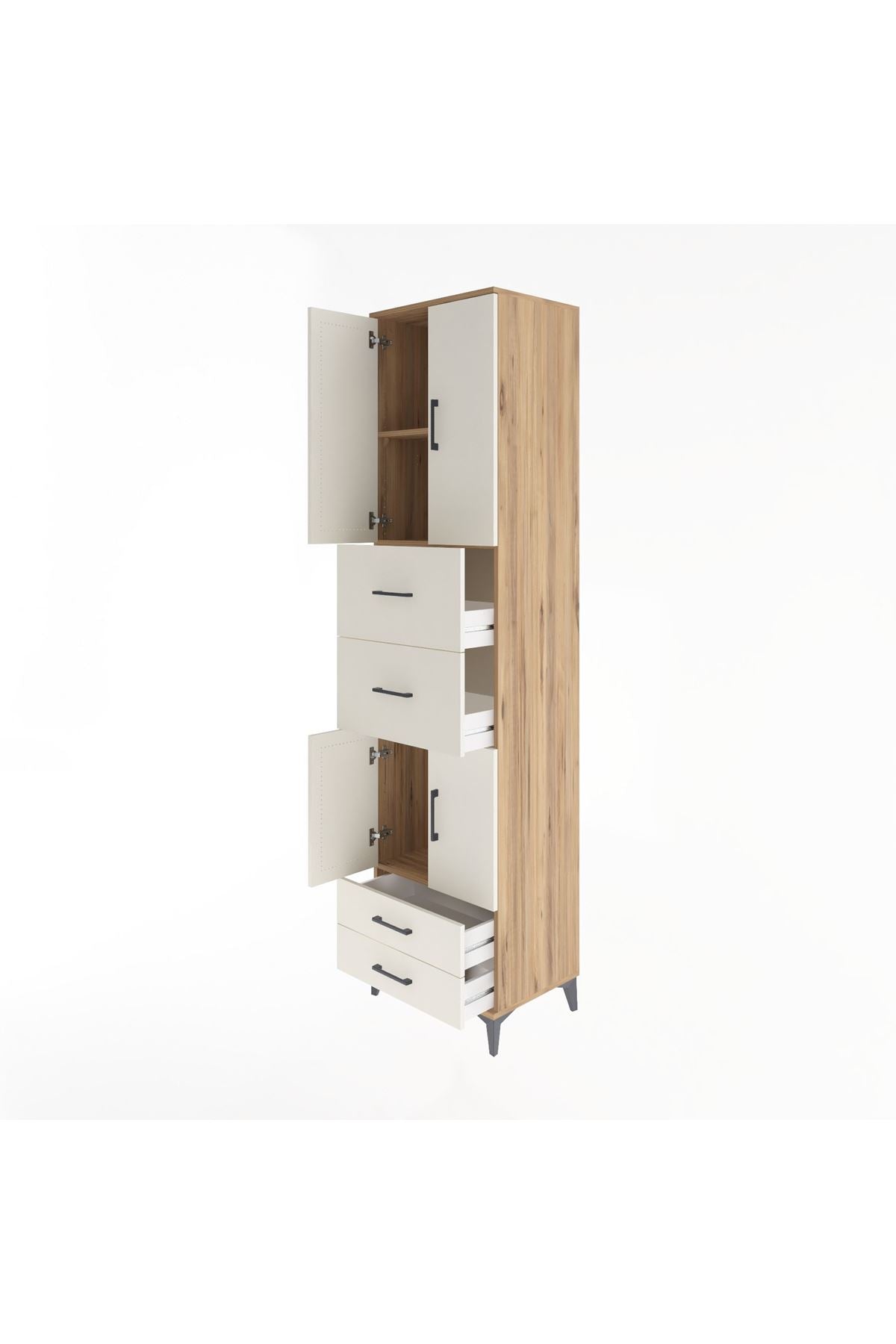 Hyperion Dolap 3 Raflı 4 Çekmeceli 4 Kapaklı 60x44x243 Çam-Aytaşı