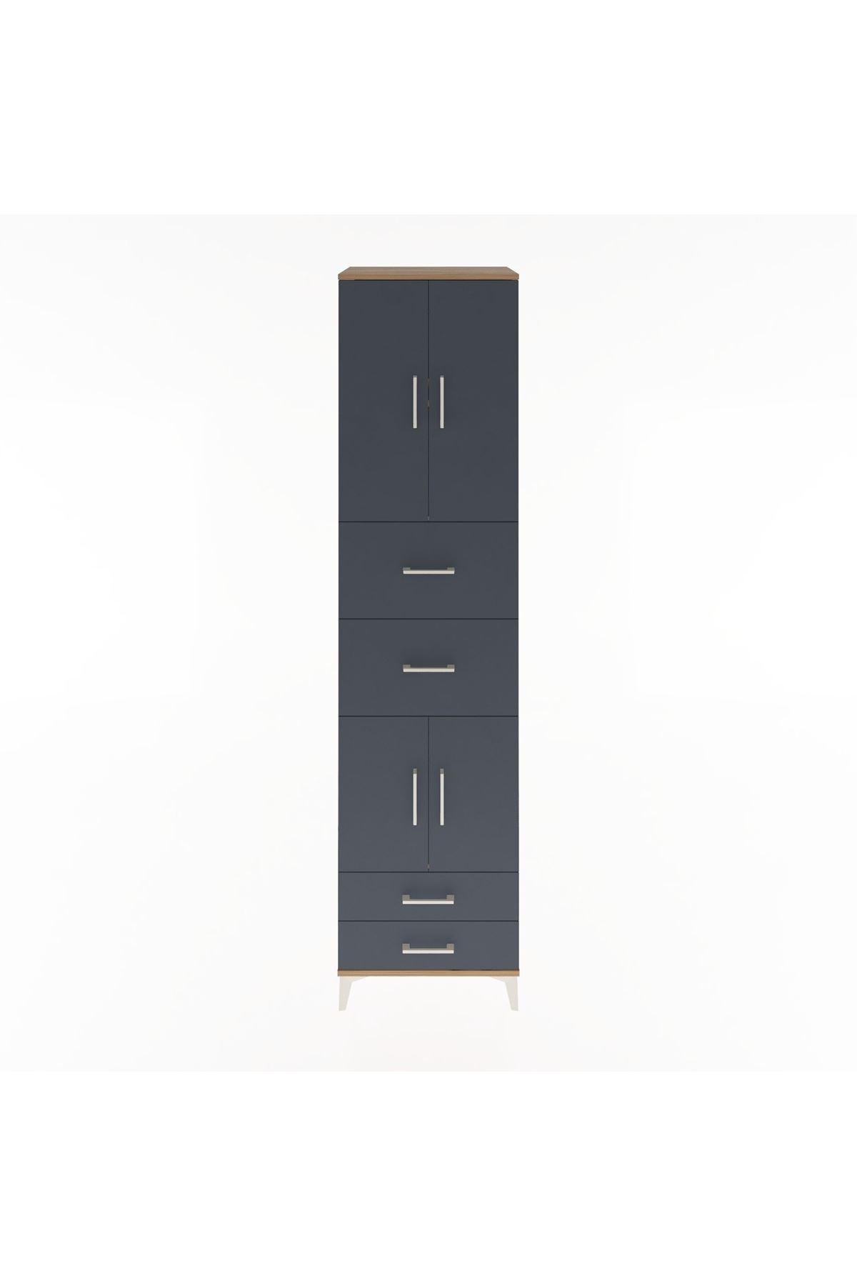 Hyperion Dolap 3 Raflı 4 Çekmeceli 4 Kapaklı 60x44x243 Çam-Antrasit