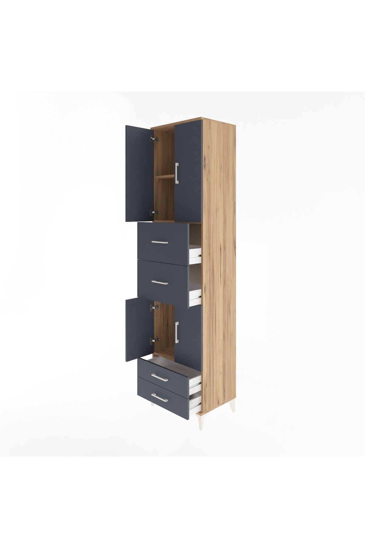 Hyperion Dolap 3 Raflı 4 Çekmeceli 4 Kapaklı 60x44x243 Çam-Antrasit