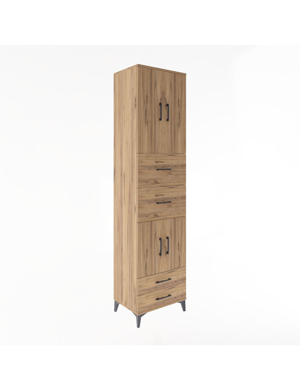 Hyperion Dolap 3 Raflı 4 Çekmeceli 4 Kapaklı 60x44x243 Çam-Çam