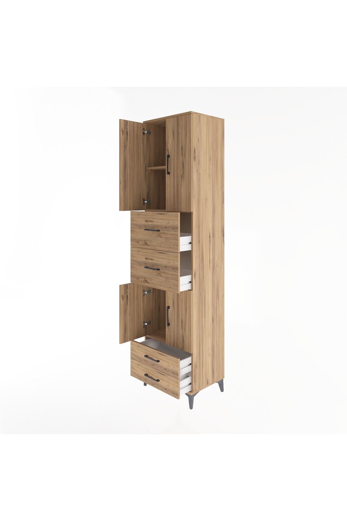 Hyperion Dolap 3 Raflı 4 Çekmeceli 4 Kapaklı 60x44x243 Çam-Çam