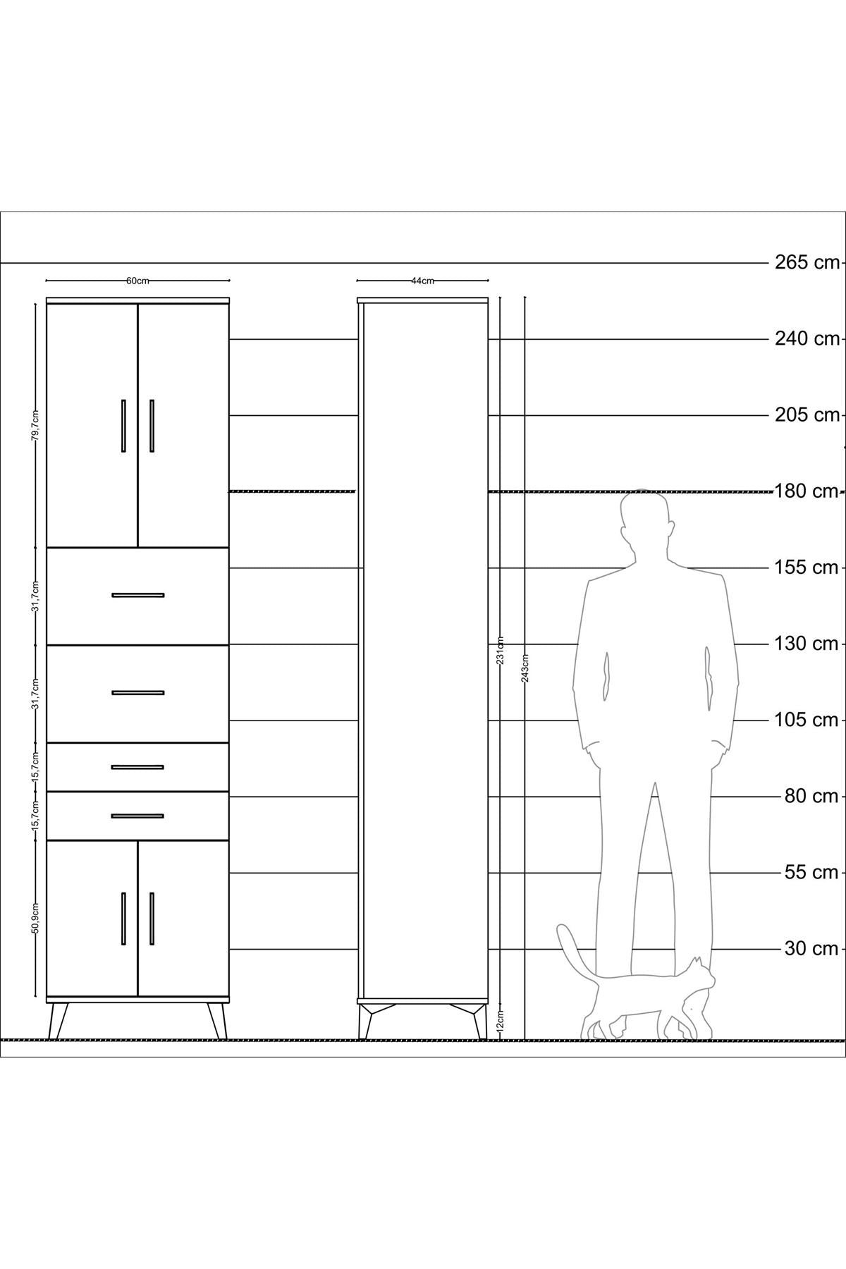 Hyperion Dolap 2 Raflı 4 Çekmeceli 4 Kapaklı 60x44x243 - S65M063V3B