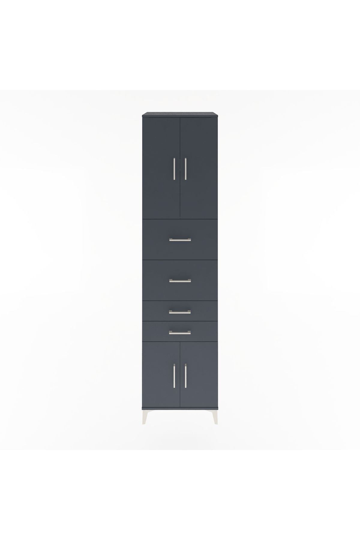 Hyperion Dolap 2 Raflı 4 Çekmeceli 4 Kapaklı 60x44x243 Antrasit-Antrasit