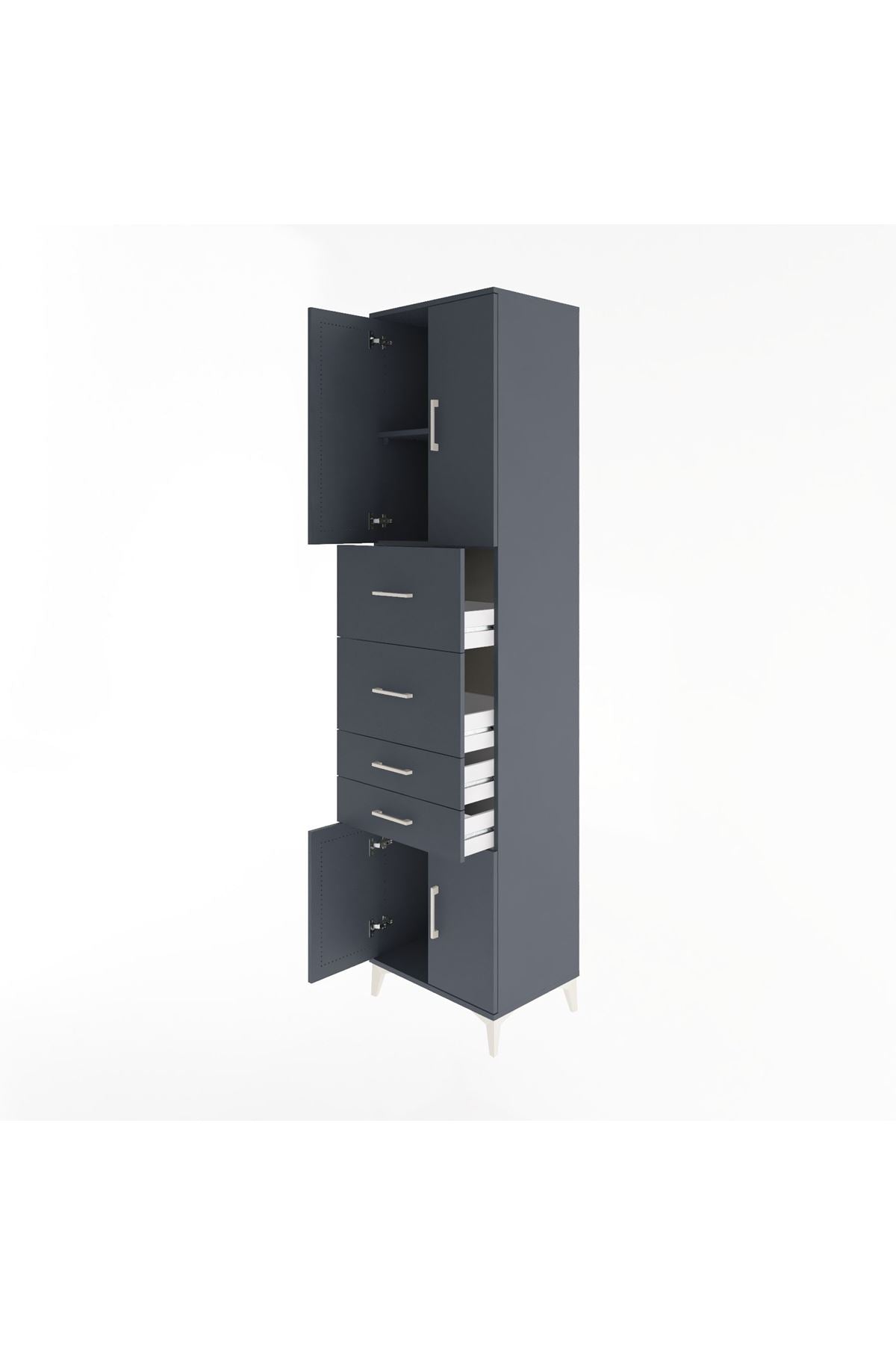 Hyperion Dolap 2 Raflı 4 Çekmeceli 4 Kapaklı 60x44x243 Antrasit-Antrasit