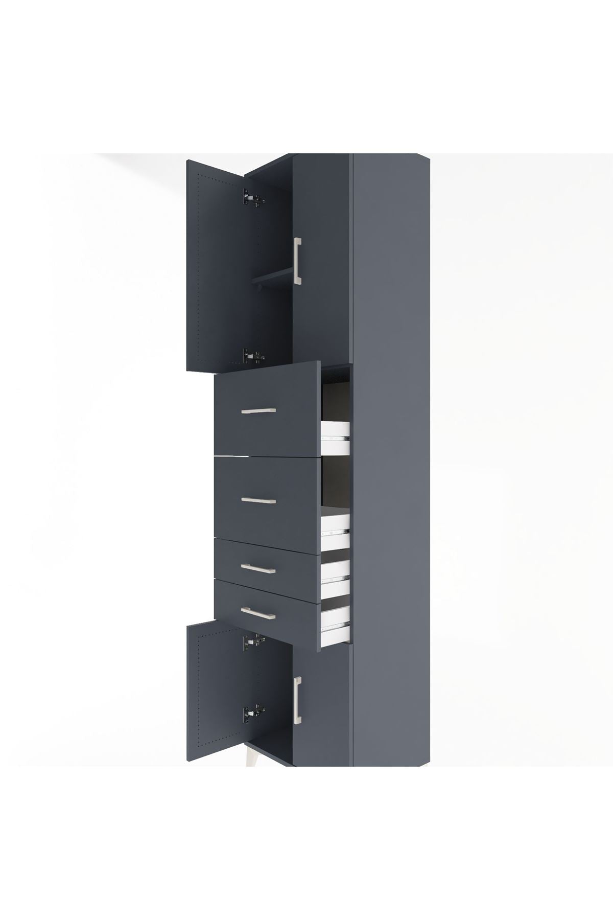 Hyperion Dolap 2 Raflı 4 Çekmeceli 4 Kapaklı 60x44x243 Antrasit-Antrasit