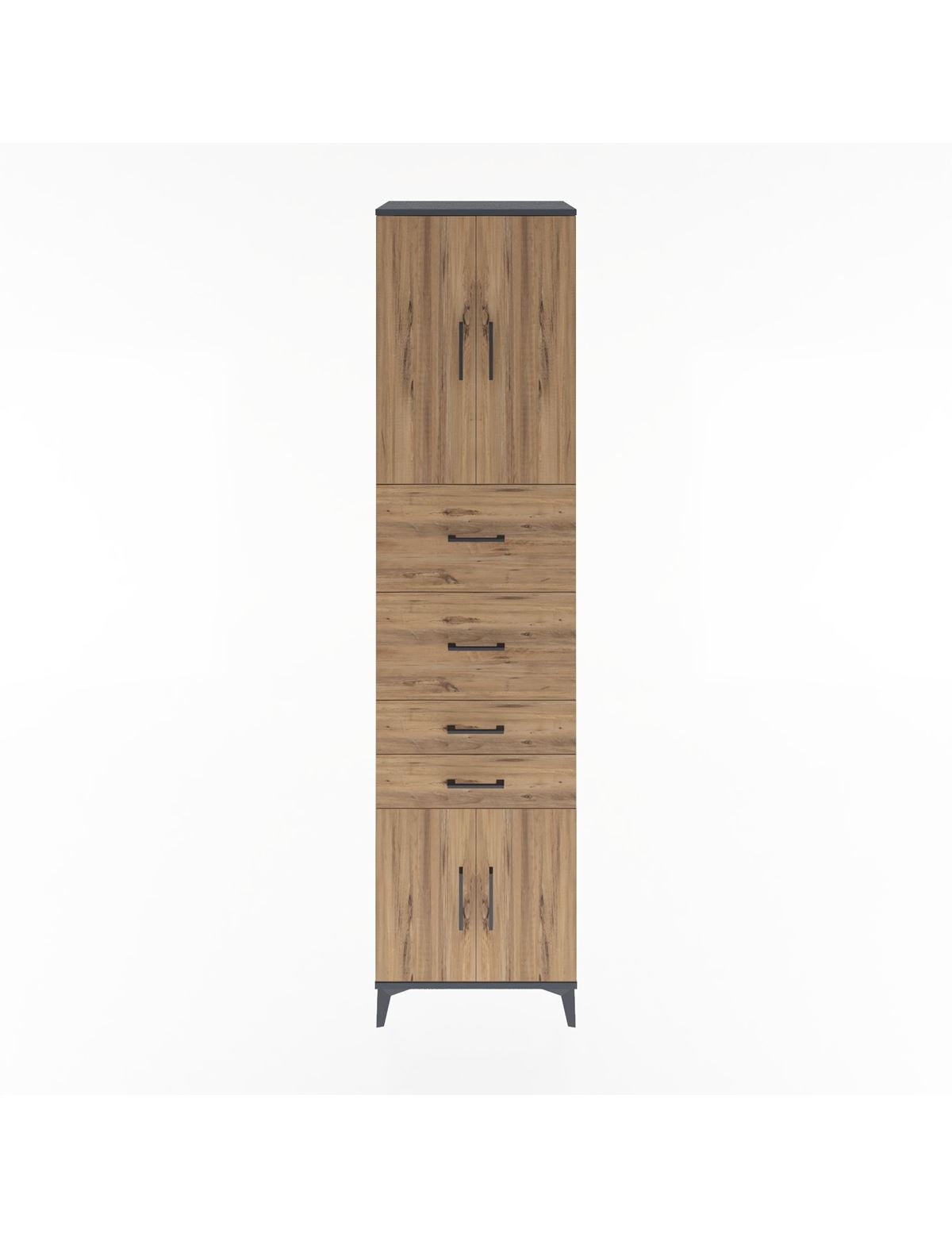 Hyperion Dolap 2 Raflı 4 Çekmeceli 4 Kapaklı 60x44x243 Antrasit-Çam