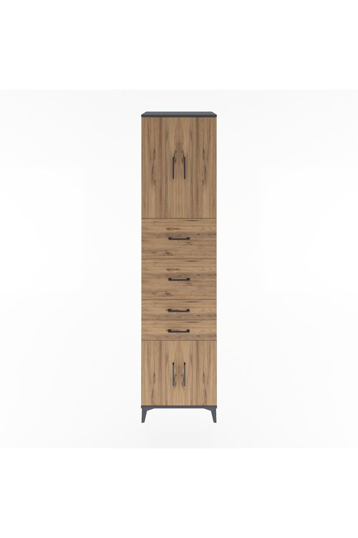 Hyperion Dolap 2 Raflı 4 Çekmeceli 4 Kapaklı 60x44x243 Antrasit-Çam